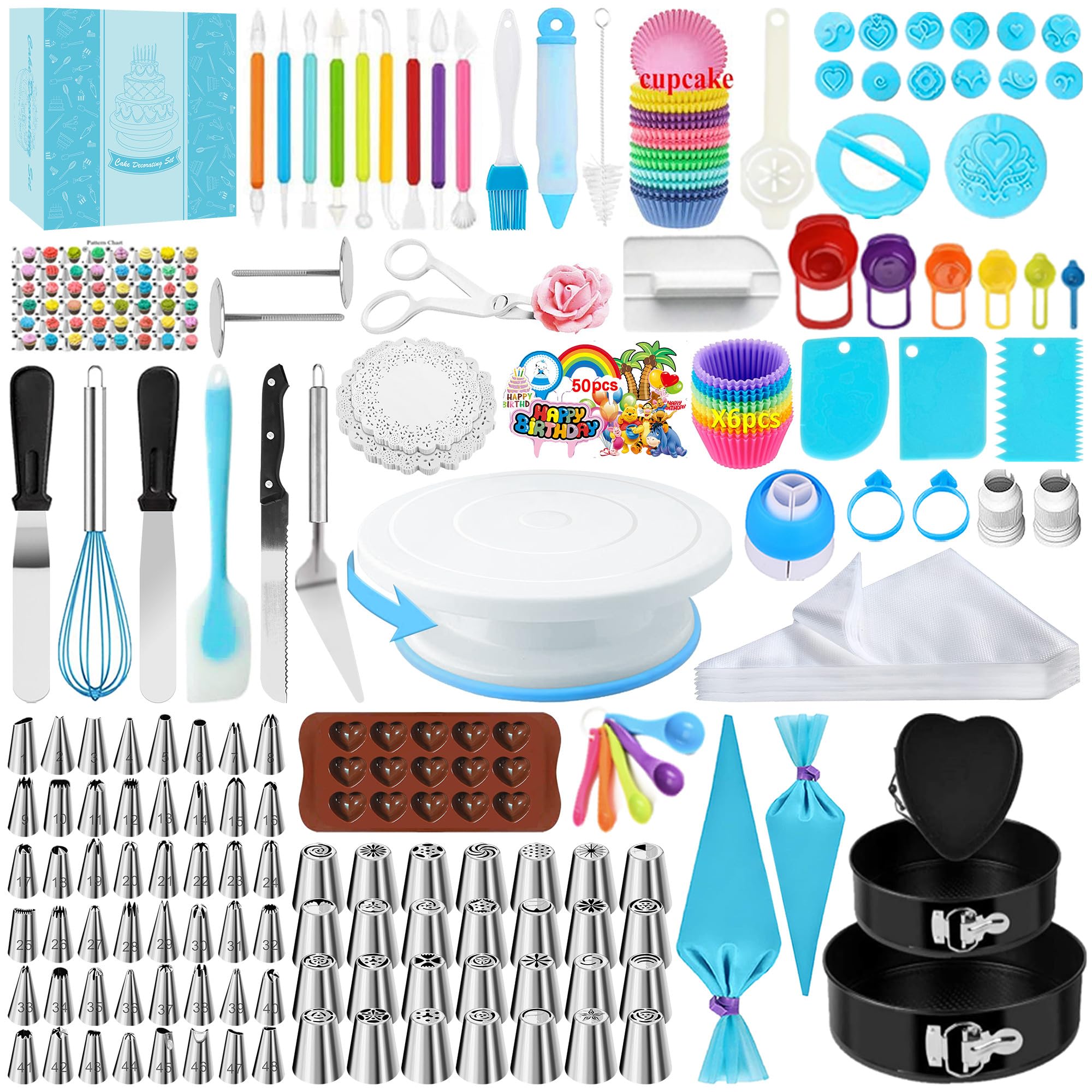 234-teiliges Torten Zubehör Set Mit Drehplatte & Edelstahl Spritztüllen - Komplettset Für Backprofis