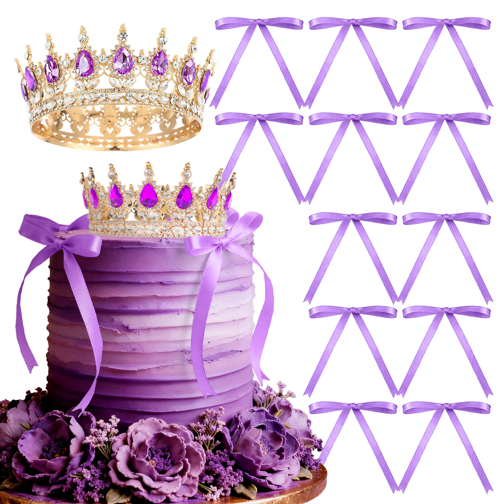 19Pcs Crown Cake Topper Queen Crown Tiara Cake Decorations Princess Birthday Wedding Party Decorations Bow Cake Toppers Bridal Shower Birthday Supplies