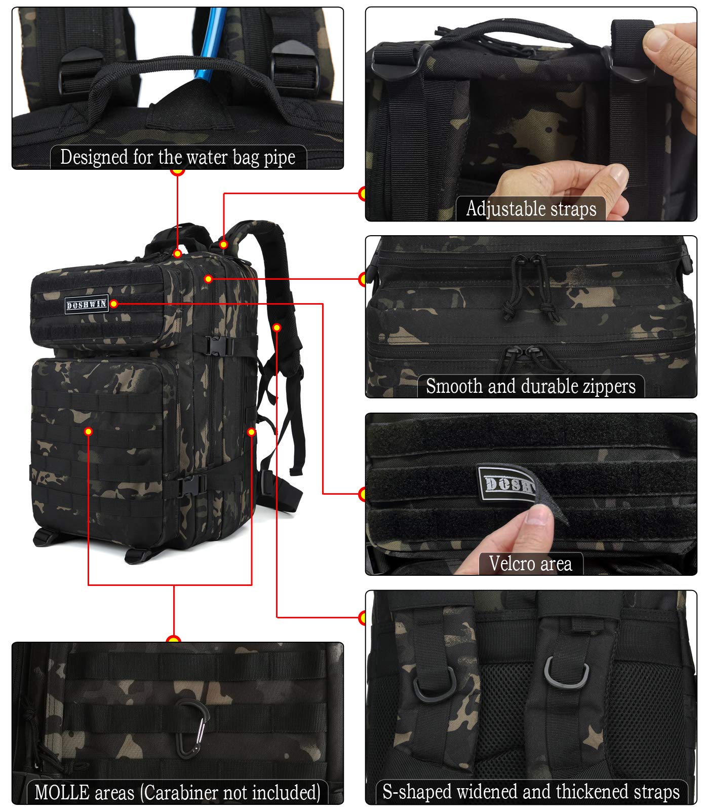 40L Zaino Militare Tattico Molle Assalto da Trekking Escursionismo Viaggio per Donna Uomo
