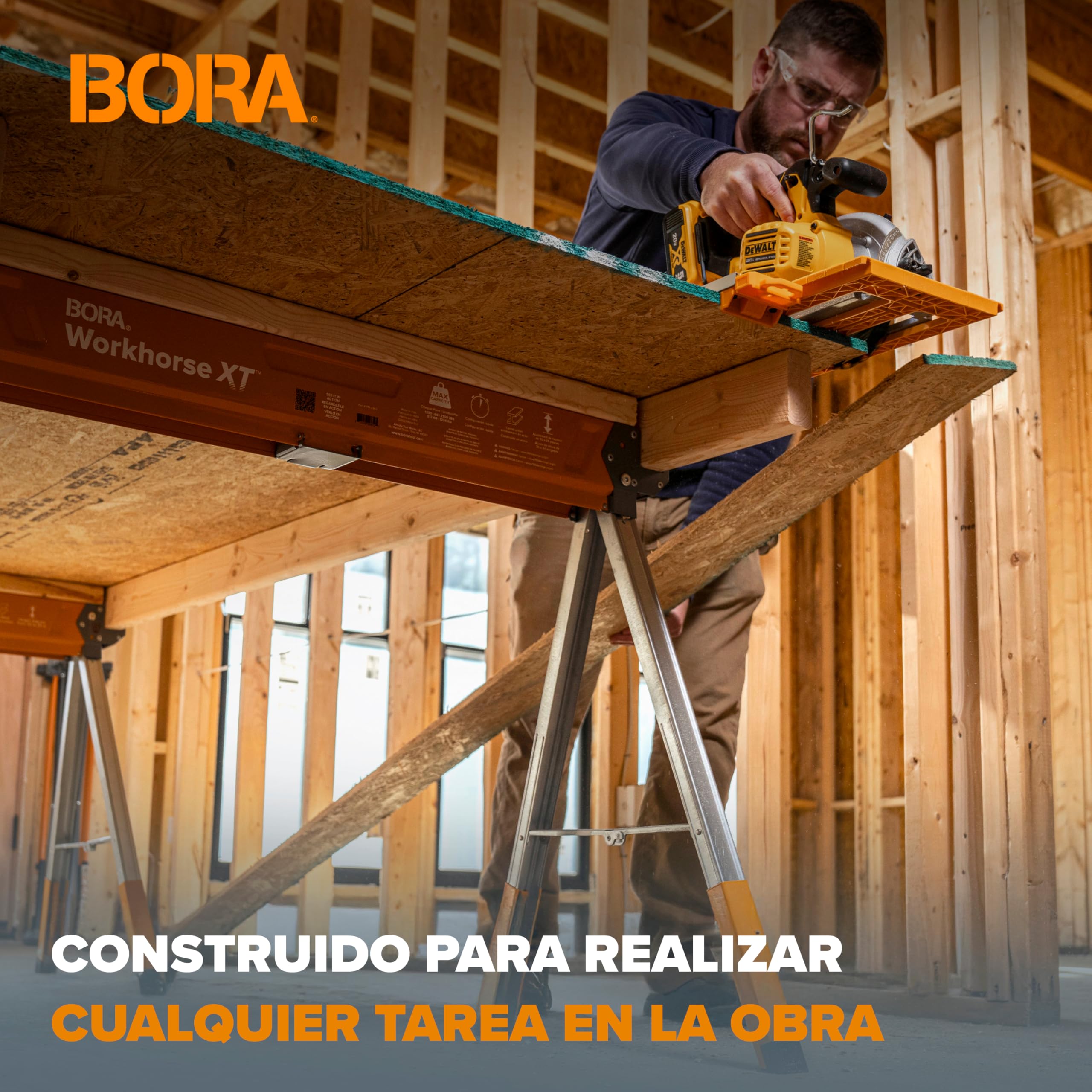 Bora Workhorse XT - Juego de 2 caballetes de sierra plegables, resistentes, altura ajustable, par con patas ajustables, caballo de sierra resistente para contratistas, banco de trabajo portátil con