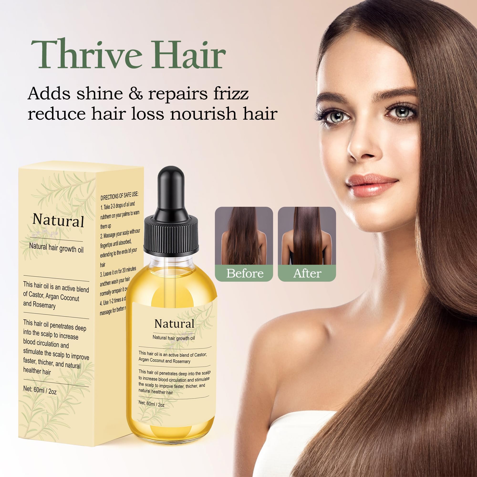 Natural Hair Growth Oil - Rosemary Oil for Hair Growth Organic for Growth and Dry Damaged Hair Salon-Grade Volumizing & Nourishment2PCS product thumbnail 6