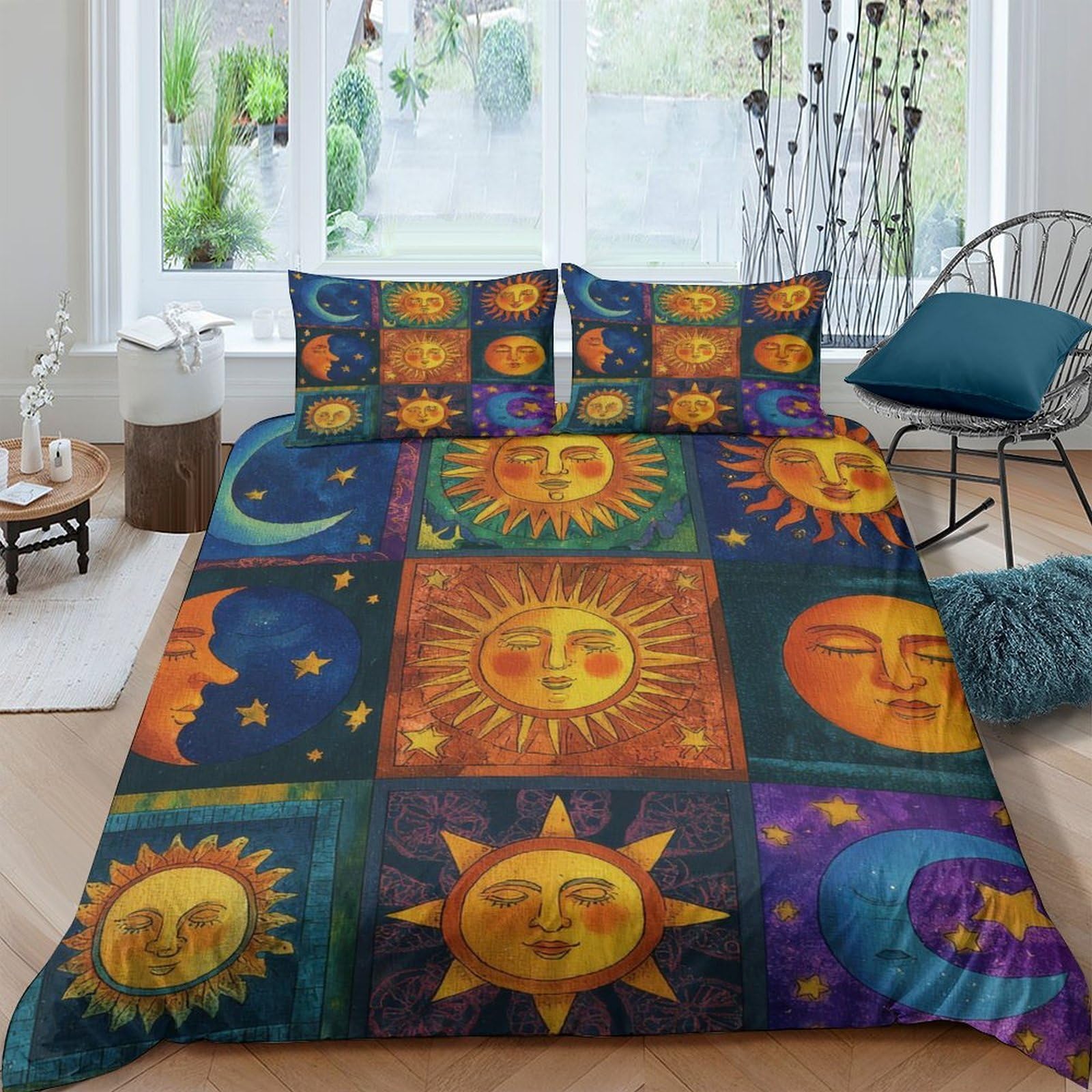 Ctjqhvkz Style-10 3D Printed Sun Moon Fitted Sheet Microfiber Soft Astrological Bed Cover For Bedroom Dorm Mattress Decor Protection Single（135X200cm）