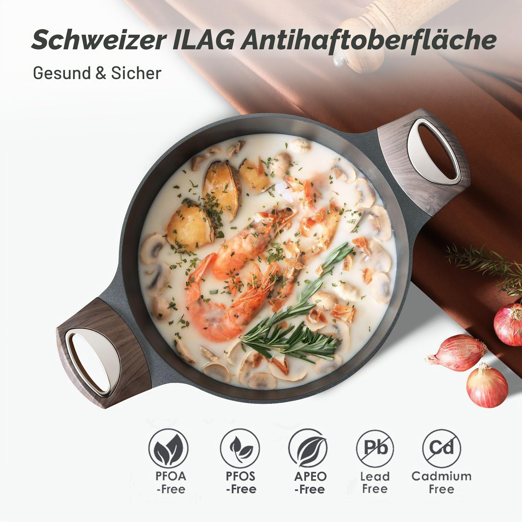 SENSARTE Antihaftbeschichteter Suppentopf mit Deckel, 6.2L Großer Kochtopf | Soßentopf Fleischtopf mit Glasdeckel für alle Herdarten, Induktionskompatibel, Gesund, Spülmaschinenfest