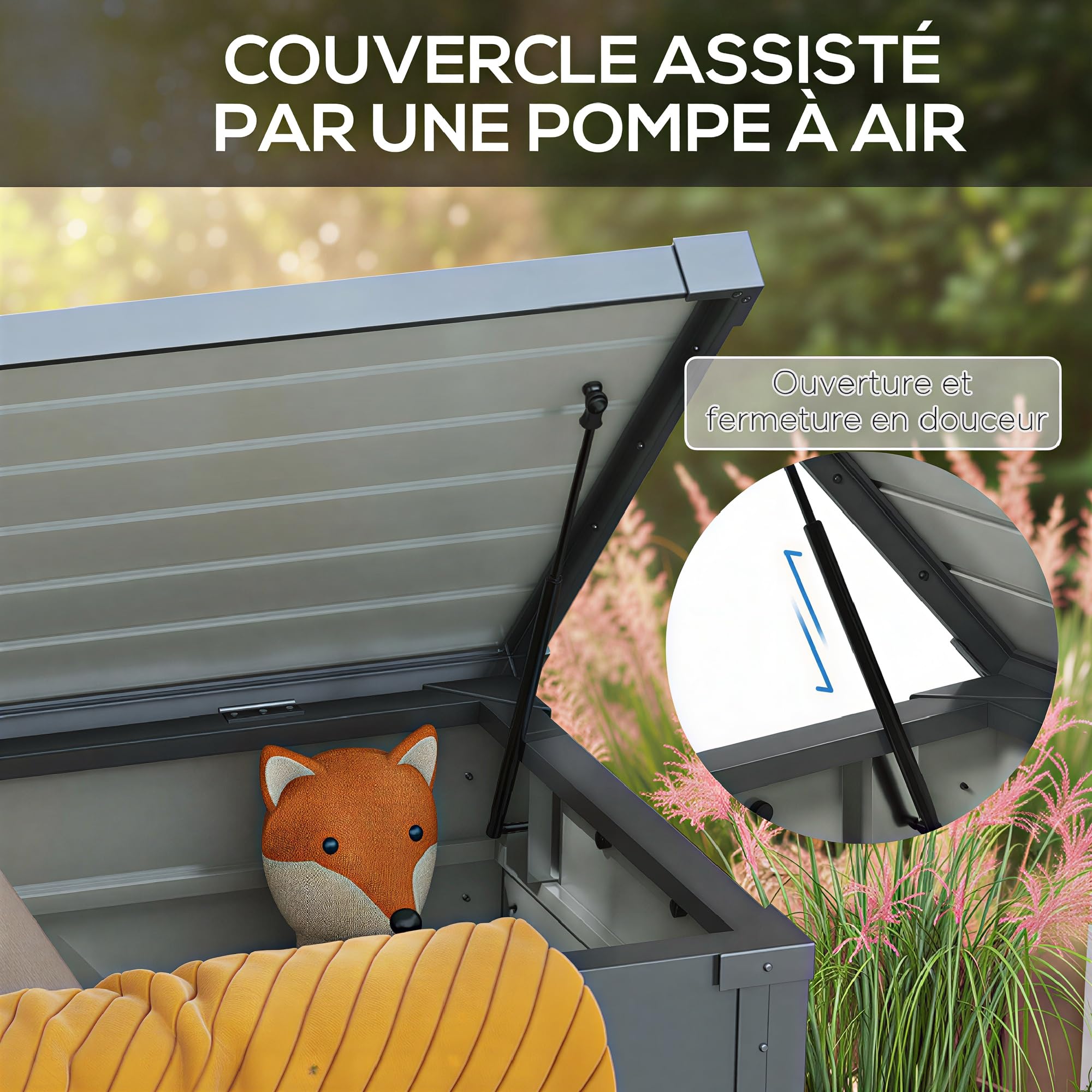 Outsunny Coffre de rangement extérieur 311L acier galvanisé roulettes vérin gaz poignée jardin 120x62x66 cm gris