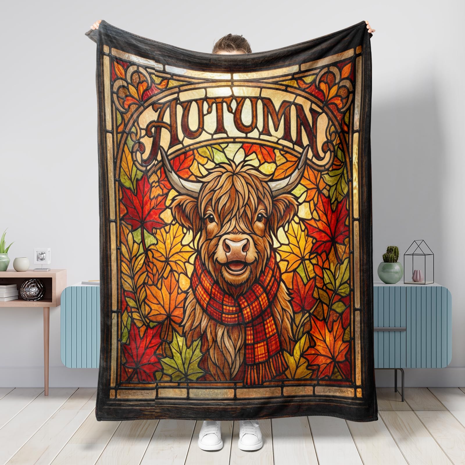 Couverture flanelle douce haut de gamme plaid lit motif vaches Highland 152x203