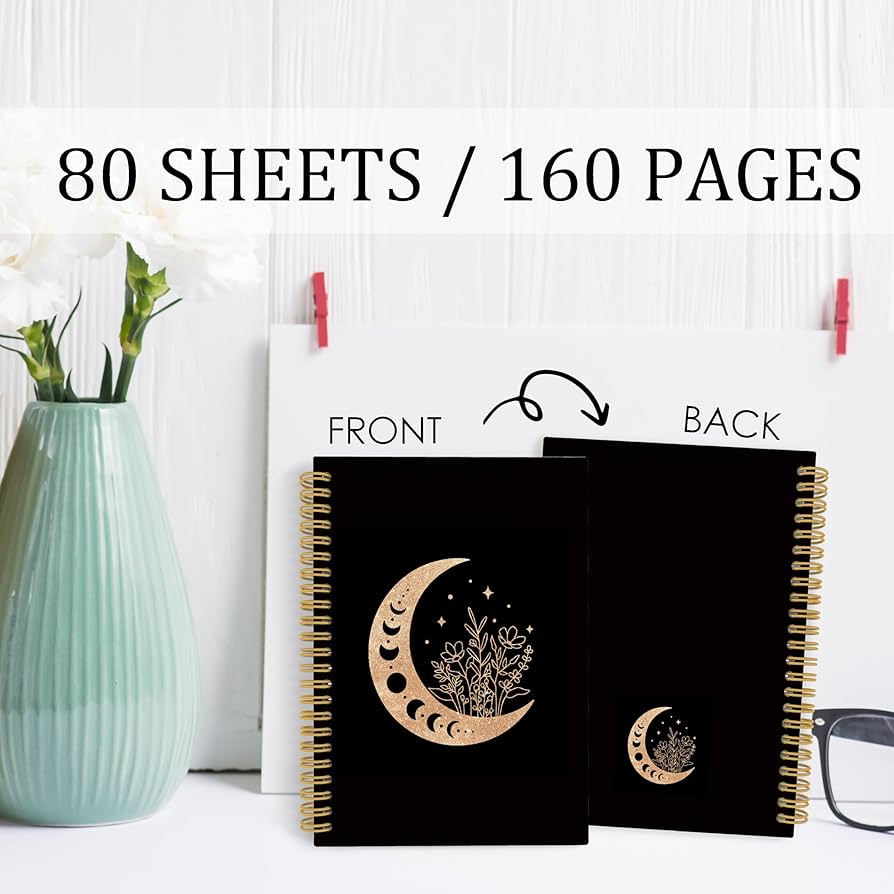 Amazon.com : ANIANG Black Moon Spiral Notebook, Moon Journal