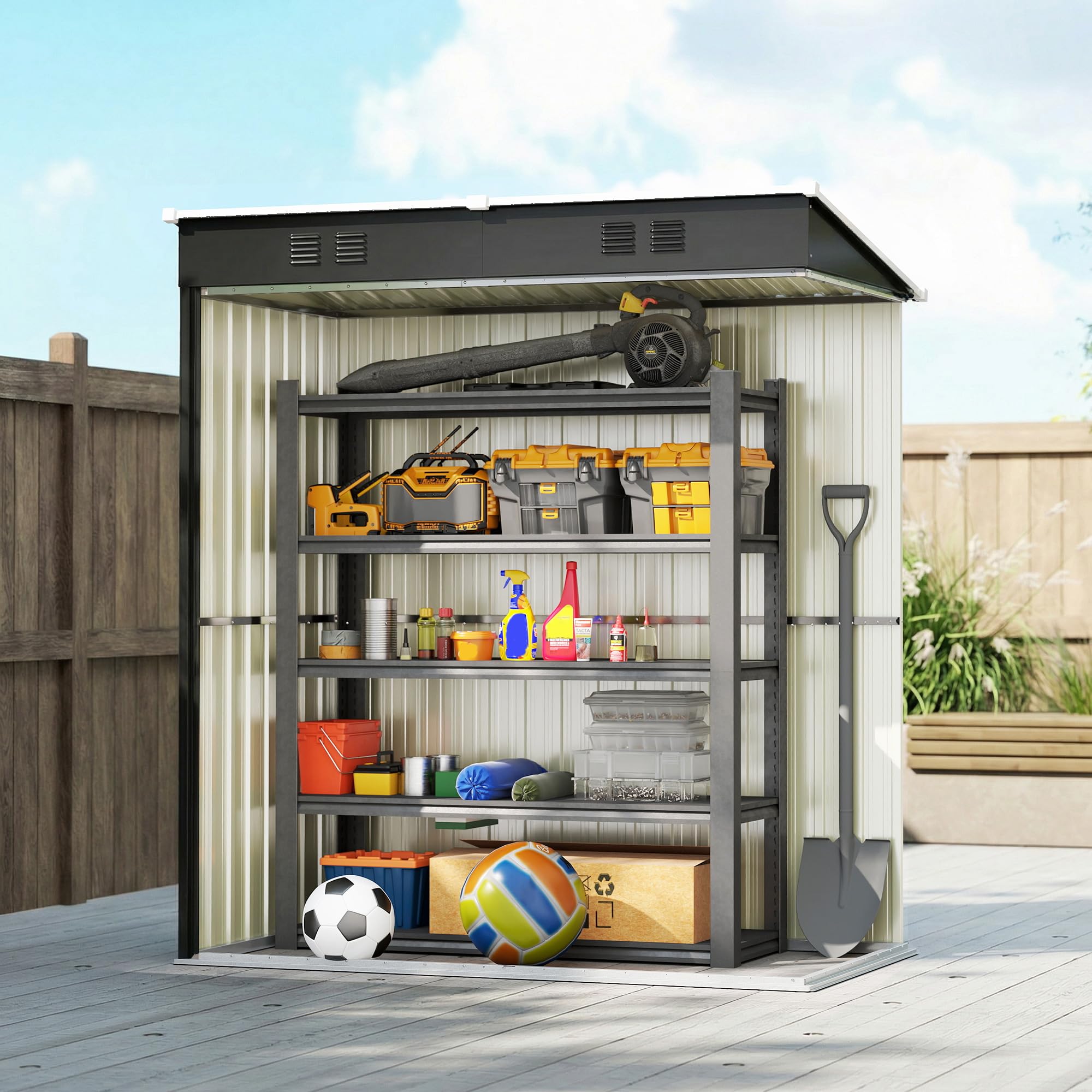 Outsunny Casetta da Giardino 1.37m² in Acciaio Zincato con Prese d'Aria, Capanno da Giardino con Porta Bloccabile, Tetto Inclinato, Guanti, Capanno Attrezzi da Esterno, 163x90x179 cm, Grigio Scuro