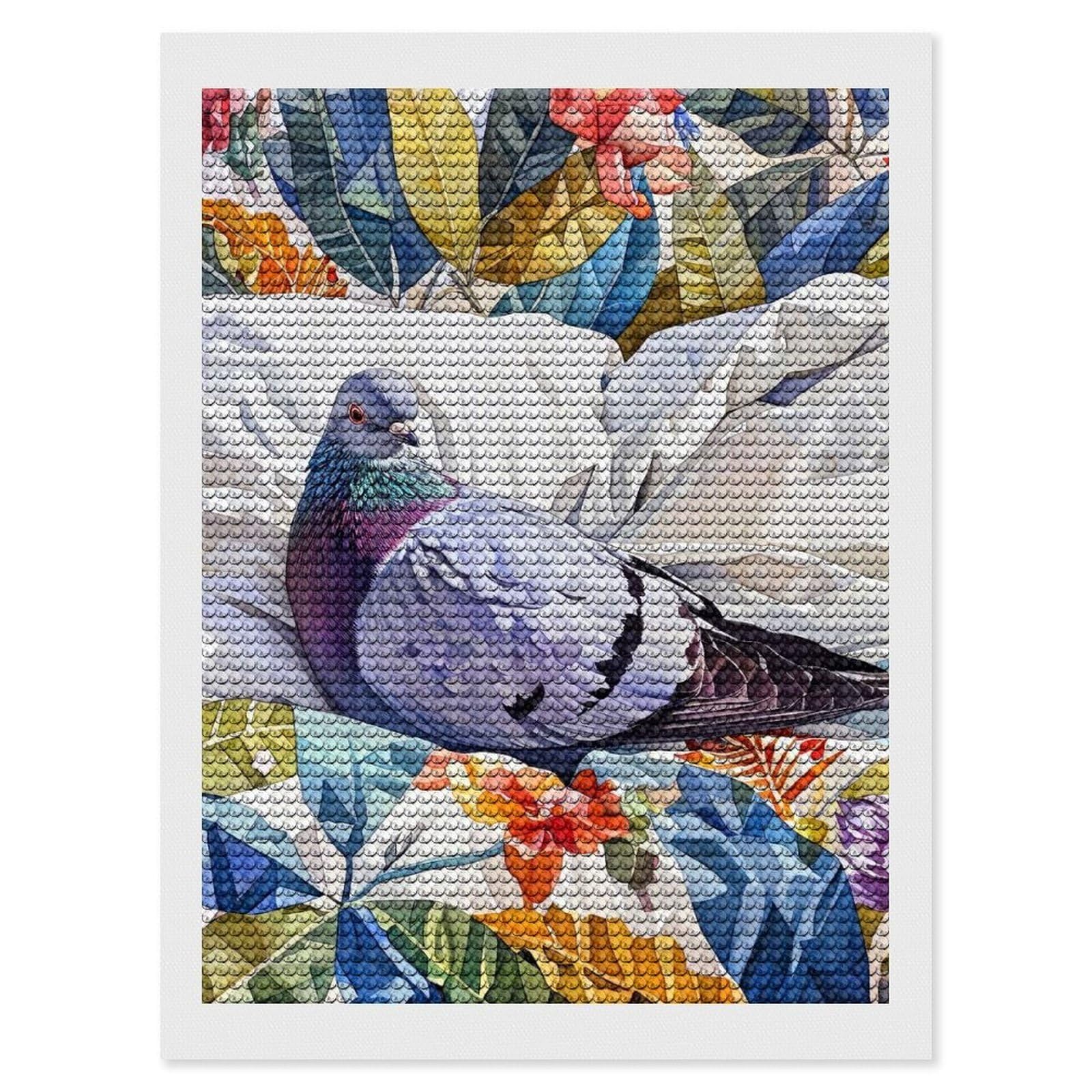 Junmoney Pigeon Illustration Art Diamond Art Canvas 12"x16", for Adults, Pleasing Wall Art Project, Modern Decor, Gift Idea, Nice Detail and Sparkle