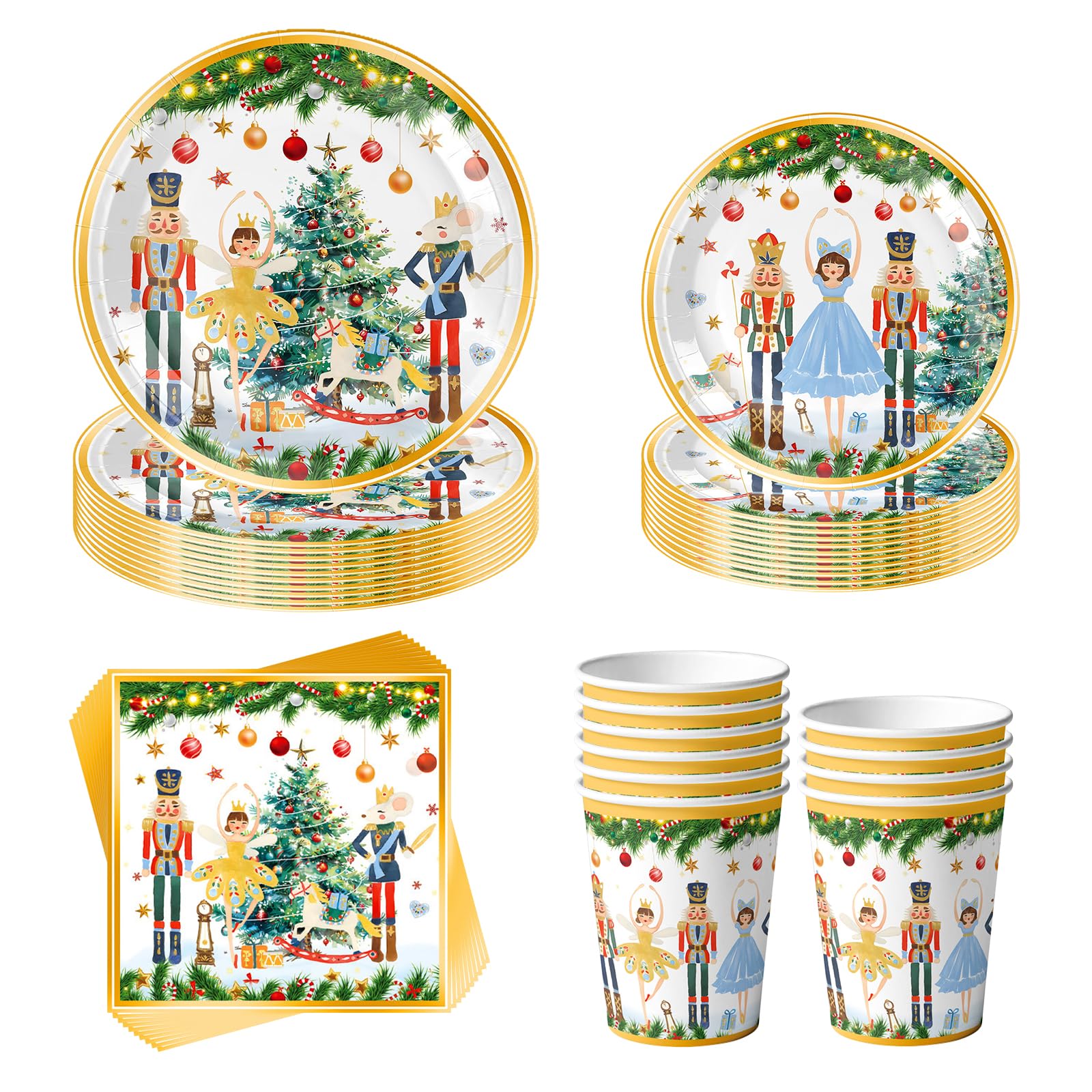 Satiskid 50 Pcs Christmas Party Tableware Xmas Disposable Paper Dinnerware Set for 10 Guests, Christmas Paper Plates Napkins Cups Kit for Xmas Holiday Party Decoration
