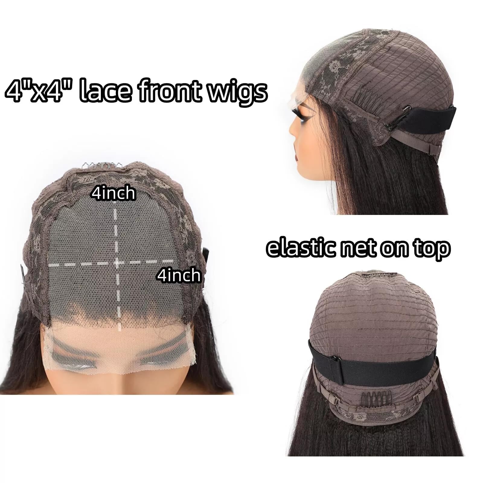 Urshiney 4x4 Yaki Lace Front Human Hair Wig for Black Women Brazilian Virgin Hair Kinky Straight Frontal Wigs Pre Plucked With Natural Hairline 180% Density Natural Color 26 Inch - Image 3