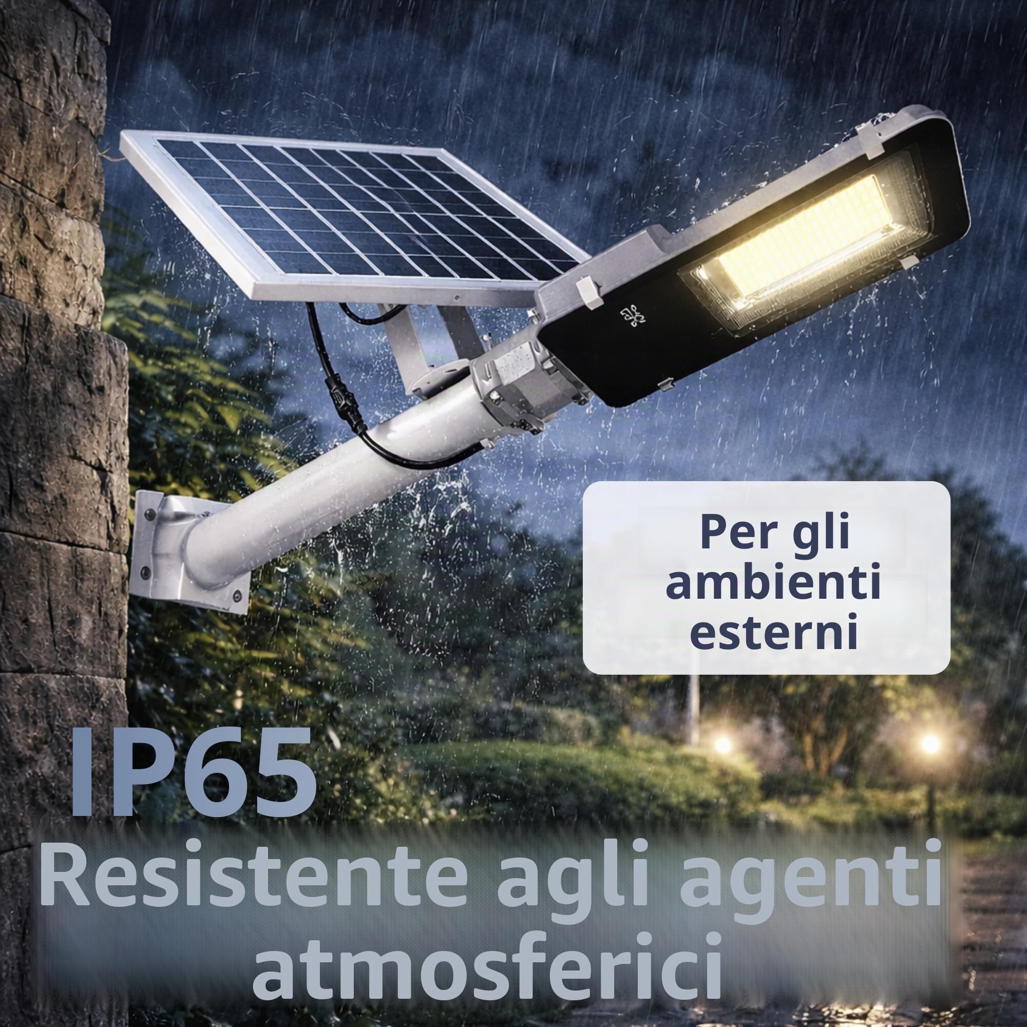 JANDEI - Lampione solare per esterni da 4000 lumen, impermeabile IP65, pannello solare e telecomando, luce bianca fredda 6000K, ideale per giardino, patio, vialetto e parete