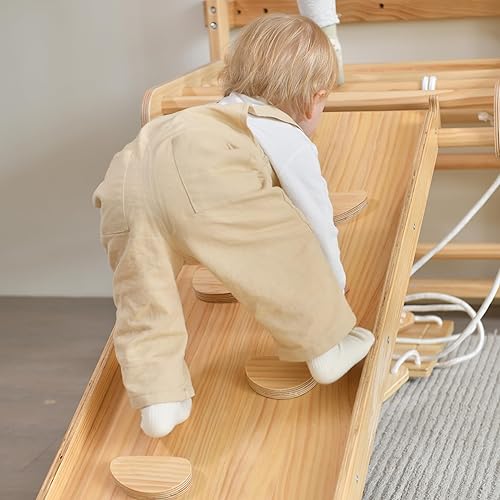 Miniatura 8 de Avenlur Gimnasio de pared con escalera sueca 5 en 1 Neem, con escalador de pared de carga, columpio de escalera sueca, escalera de cuerda, barra de