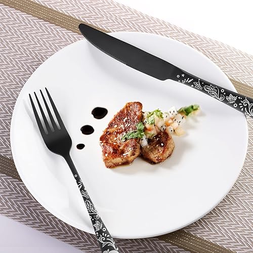 Miniatura 6 de SANLUNS 40 Piece Skull Pattern Matte Silverware Set for 8 Black Flatware set Service for 8Unique Skull Pattern Design180 StainlessSatin Finish