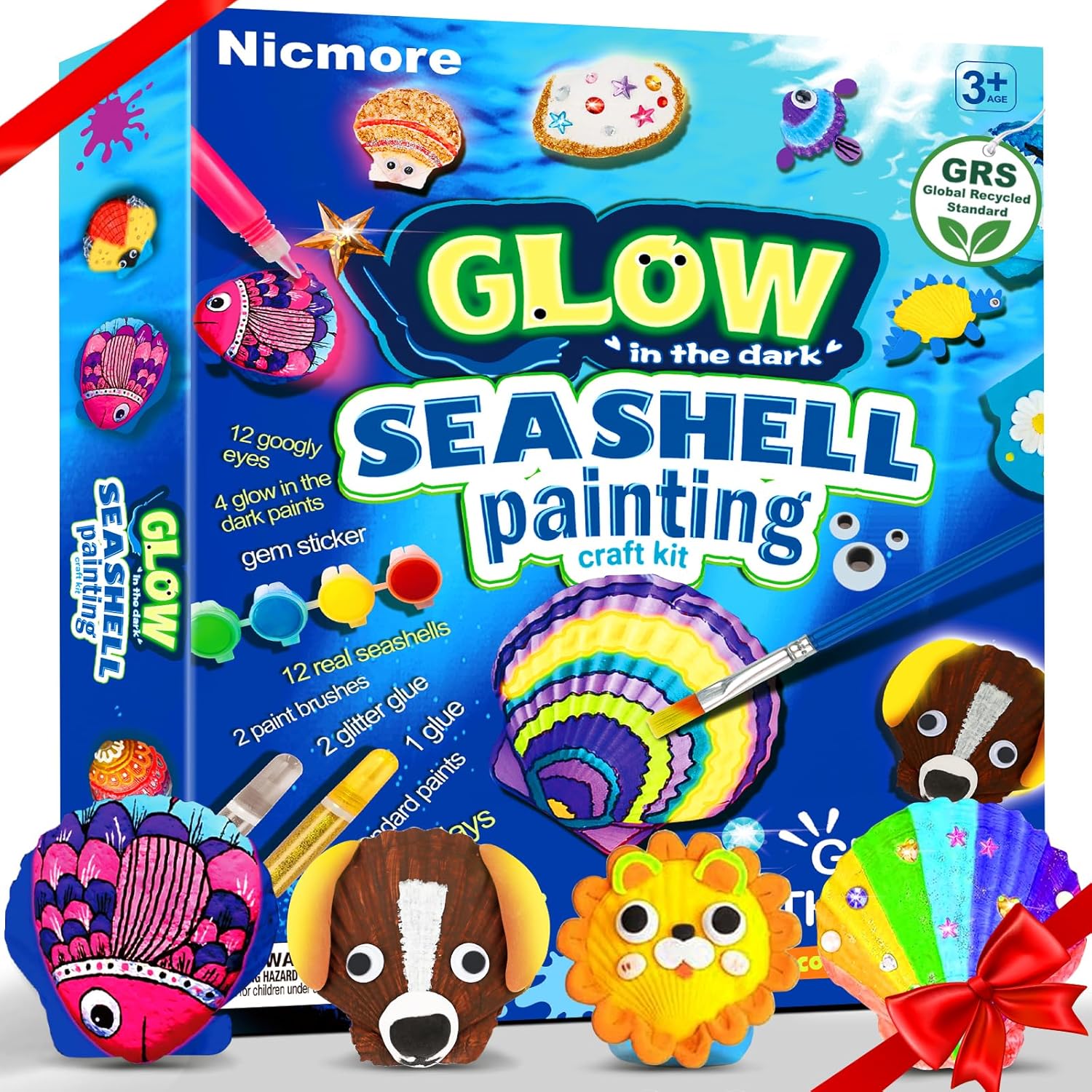 Nicmore Kids Sea Shell Art & Crafts: Glow in The Darkness Painting Kits Crafts for Age 4-6 4-8 8-12 Gift for Boys Girls Art Supplies Activities Toy Gifts for 3 4 5 6 7 8 9 10 11 12 Year Old