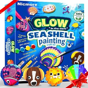 Nicmore Seashell Painting Kit for Party 10-Minute Setup & 2-Hour Focused Creative Play - Quick-Dry & Mess-Free - Birthday Gift & Group Activities for Kids Age 3-12 Year Old