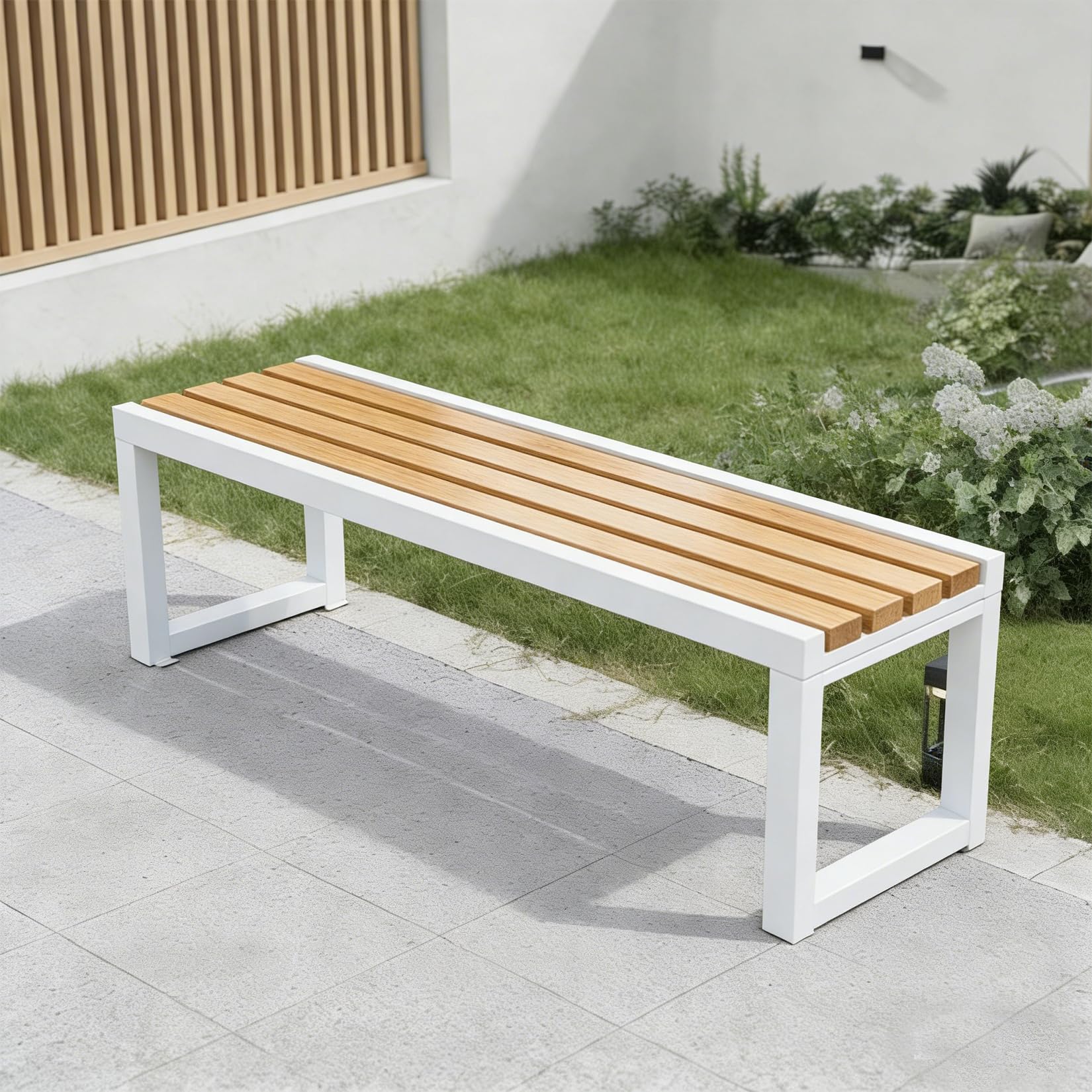 yurstcggh Outdoor Bench,2/3 Seat Weatherproof Backless Bench Outdoor Patio Seating,Backless Benches for Garden,for Outdoor Patio Use Natural wood 100cm