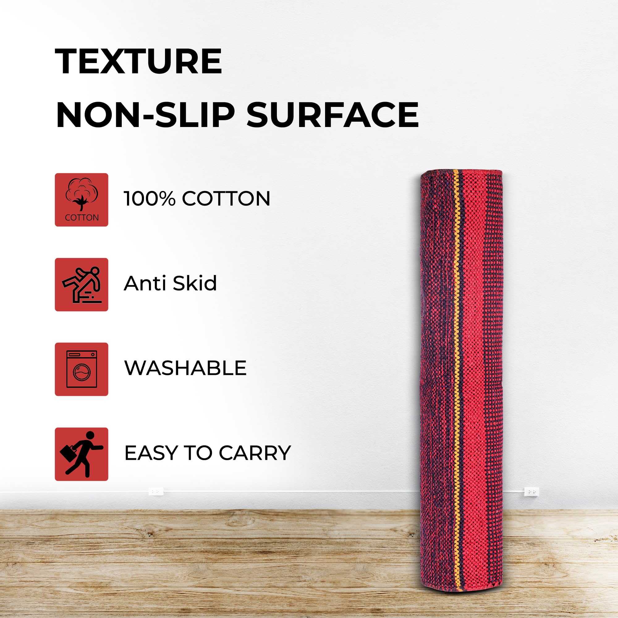 MeFree- 100 percent Cotton Yoga Mat for Men and Women, Eco-Friendly & Anti-Skid, 75 inches length x 26.5 inches width, 5mm thick (Maroon) 1