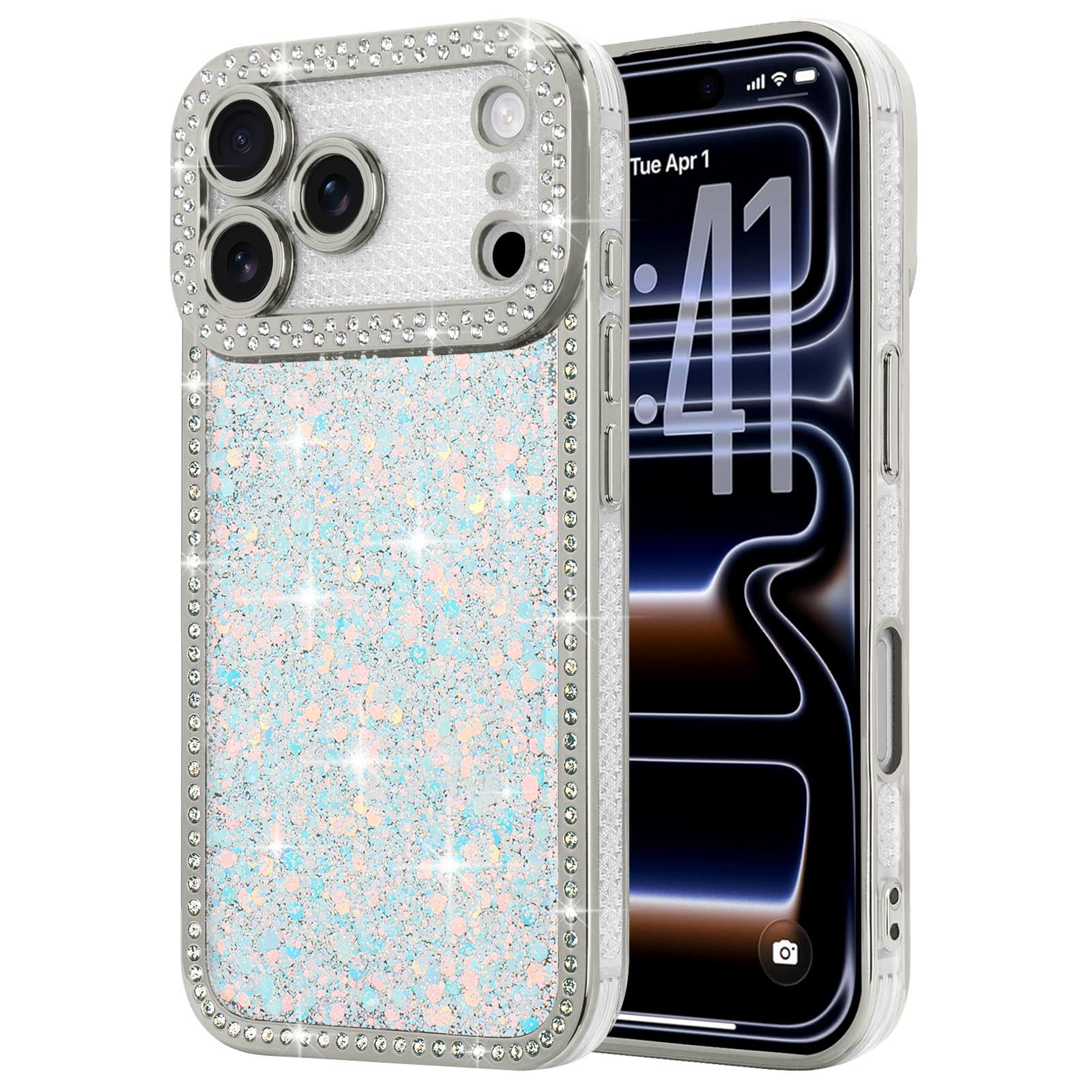 Lafunda Glitzer Hülle Kompatibel mit iPhone 17 Pro Handyhülle Mädchen Schuzhülle Glänzend Sparkle Diamond Hülle 3D Bling Kirstall mit Kameraschutz Case für iPhone 17 Pro Weiß