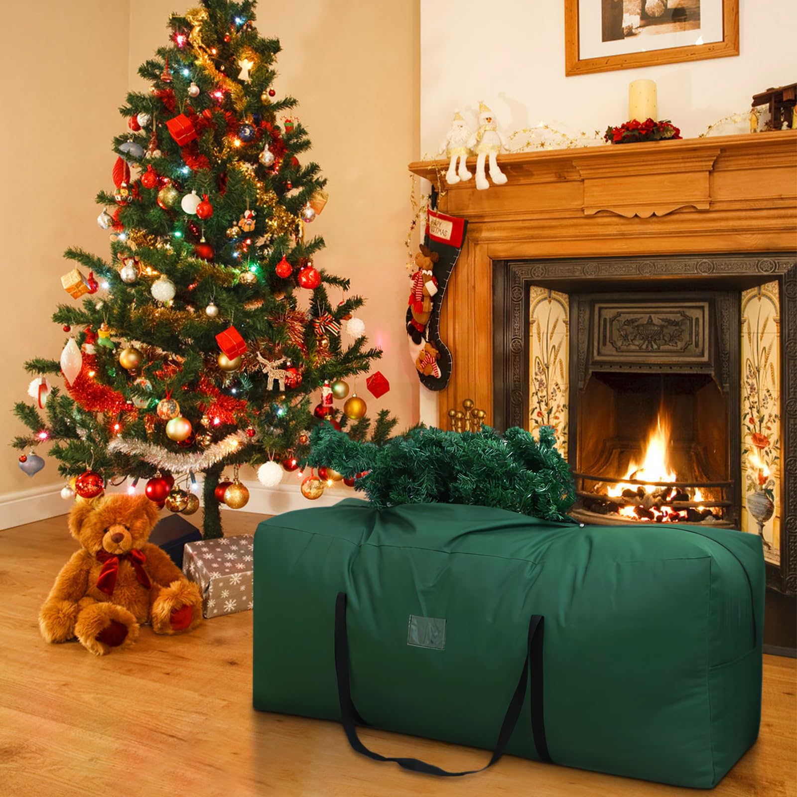 Heavy Duty 600D Oxford Waterproof Xmas Tree Sack - Green with Handles, Dual  Zippered Card Slot, Decoration Organiser for Holiday, 135x40x50cm :  Amazon.co.uk: Home & Kitchen