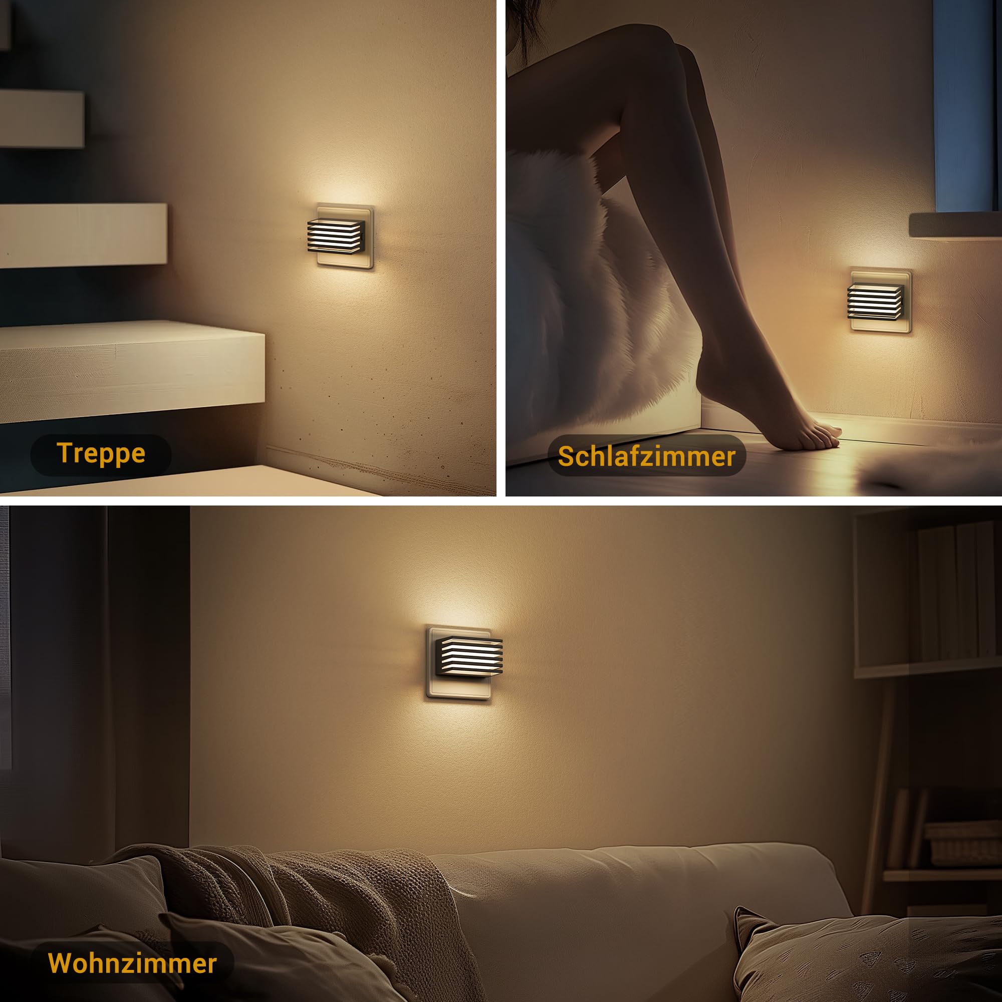 JandCase nachtlamp stopcontact met schemersensor, 3 instelbare helderheidsniveaus, 3000K warm wit nachtlampje met fitting voor gangen, trappen, slaapkamer, badkamer 2 stuks