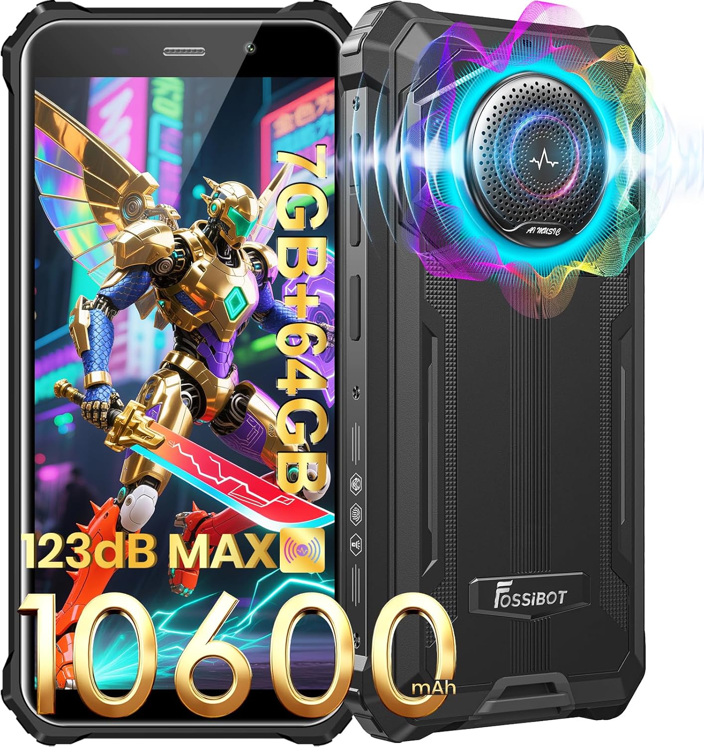 FOSSIBOT F101P Rugged Call Phone Unlocked,18W10600mAh 123dB Loud Volume Phone Waterproof Smartphone,7+64GB/1TB Storage,4G Dual SIM OTG Octa-core 5.45″ 24MP+8MP Camera,2026 Black