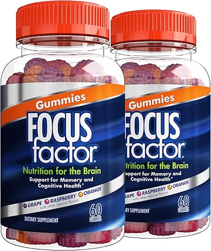 Focus Factor Gomitas nootrópicas suplemento de memoria para cerebro fosfatidilserina bacopa huperzina A 60 unidades paquete de 2
