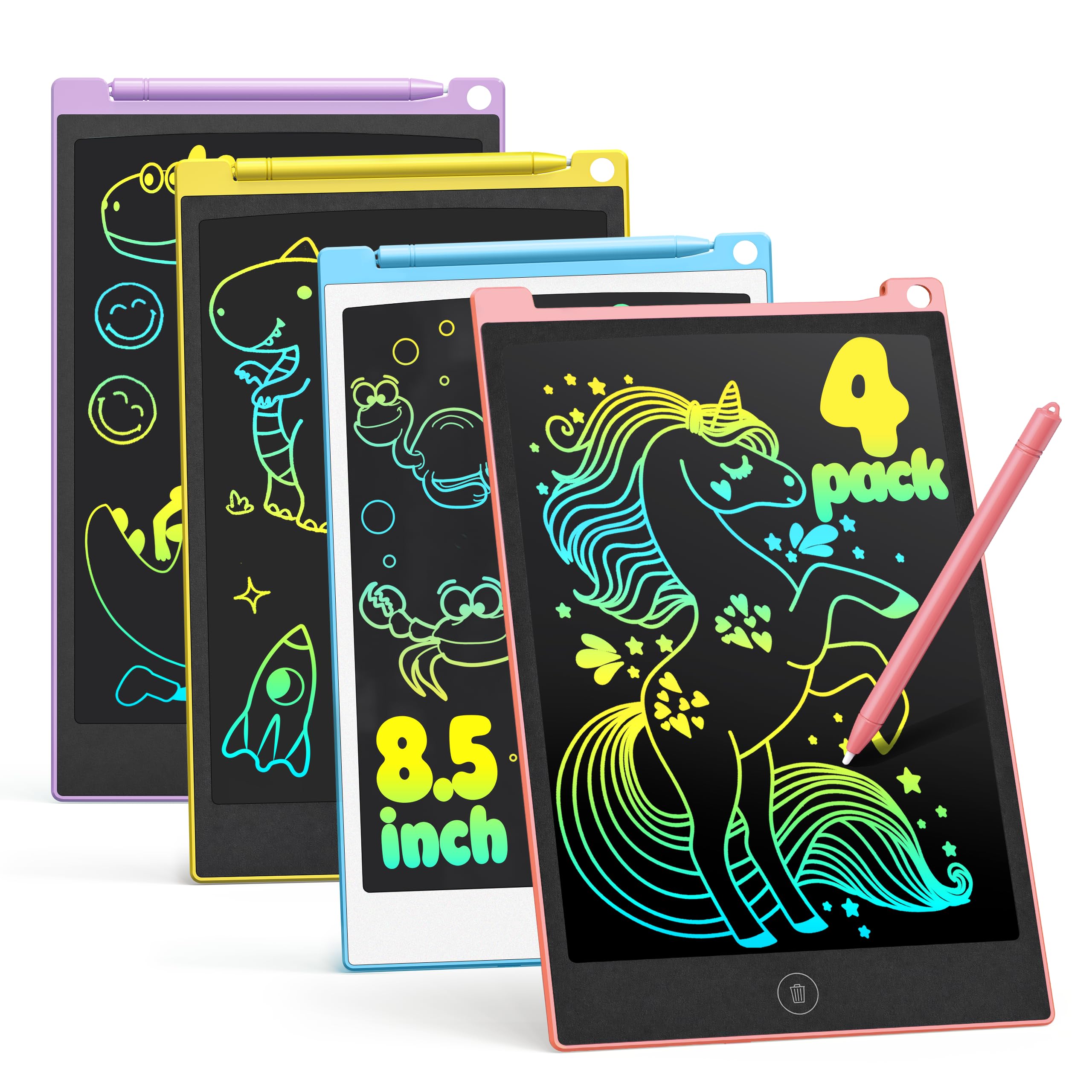 TECJOE 4 Pack LCD Writing Tablet for Kids, 8.5 Inch Toddlers Drawing Tablet