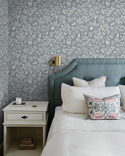 Miniatura 7 de Timeet Papel tapiz autoadhesivo con diseño floral de 16.14 x 118.11 pulgadas, para despegar y pegar, diseño de gatos, pájaros y árboles, papel tapiz