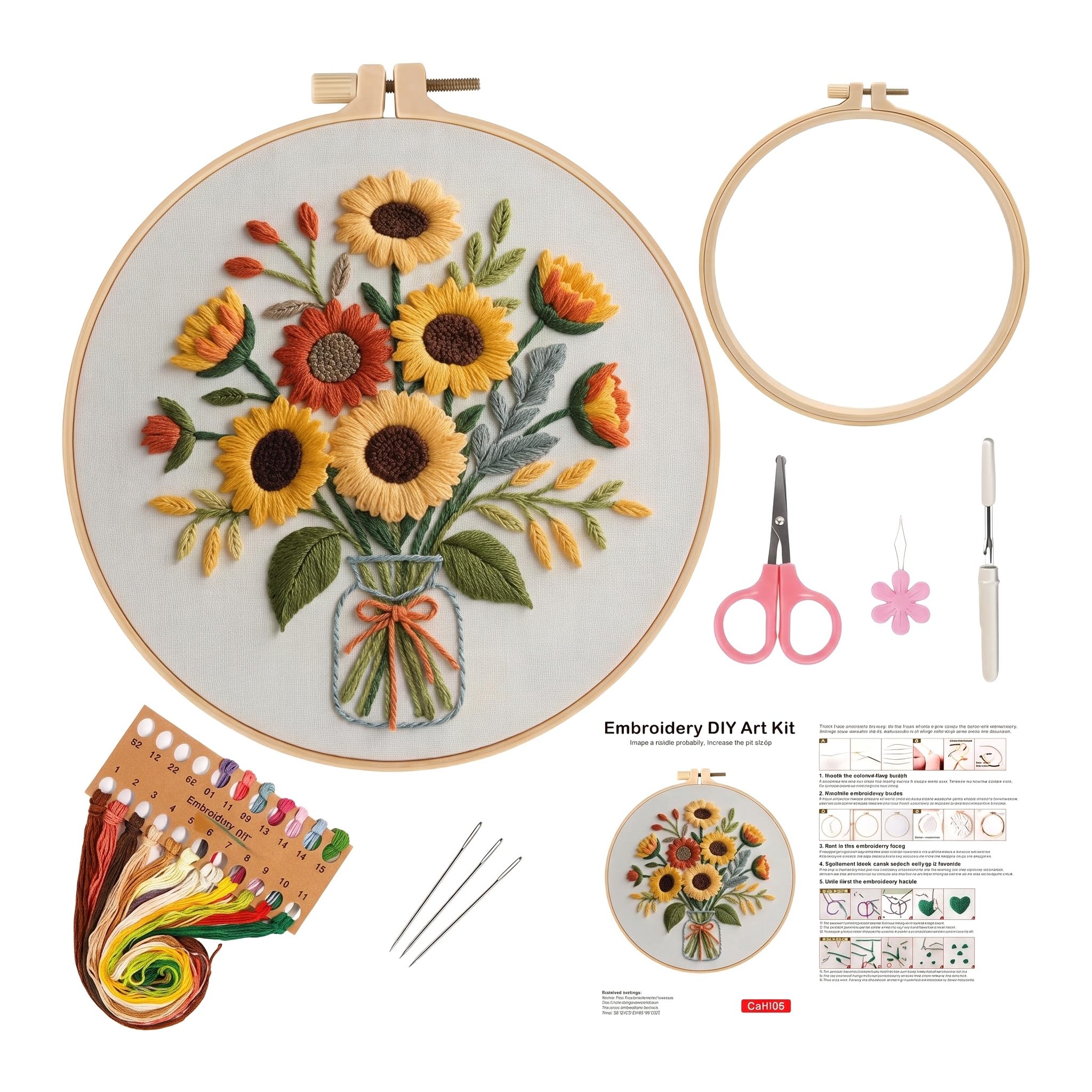Sunflower Embroidery Kit for Beginners, 20cmBamboo Hoop,Pre-Printed Fabric