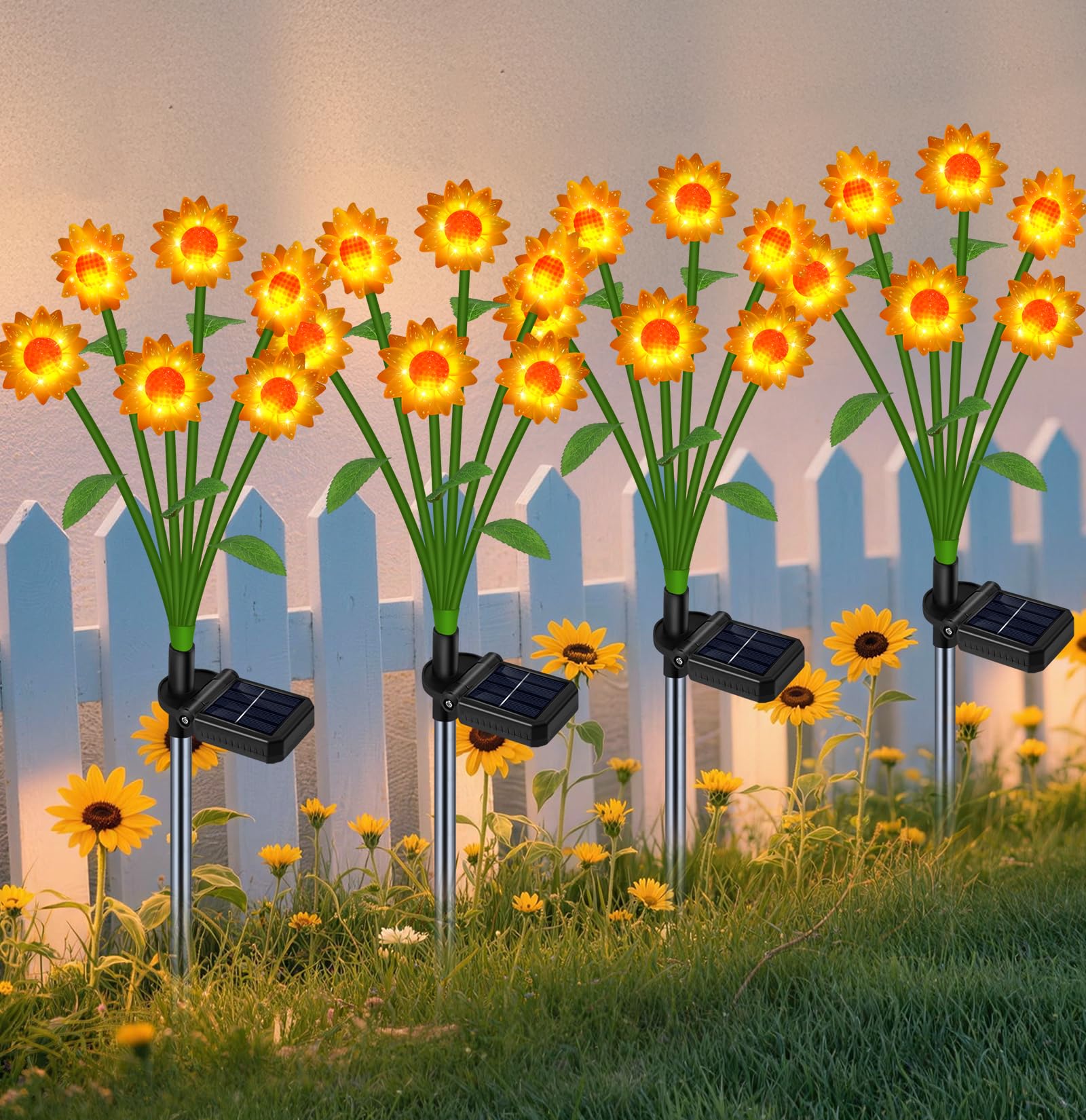 Solar Lights 4 Packs 24 Sunflower Lights Outdoor Waterproof Garden Decor