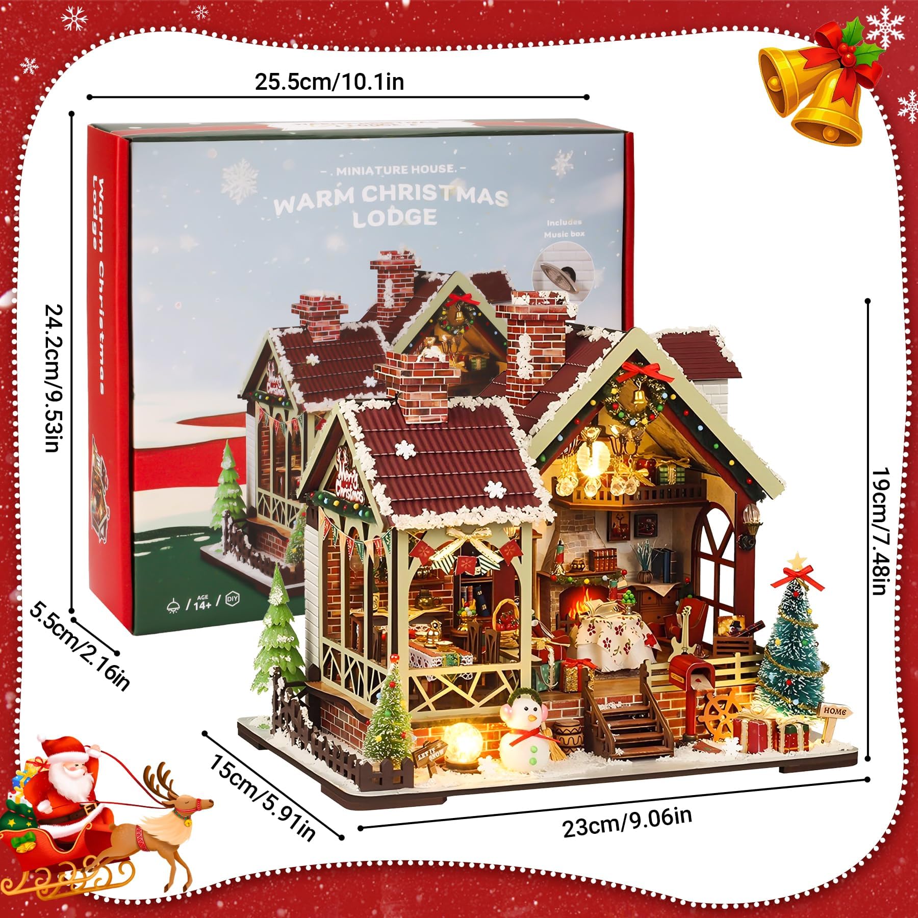 Book Nook zestaw "zrób to sam", wioska bożonarodzeniowa, domek dla lalek, miniaturowy dom, zestaw do samodzielnego budowania, z muzyką pozytywką i lampkami LED, zestaw do majsterkowania dla dorosłych