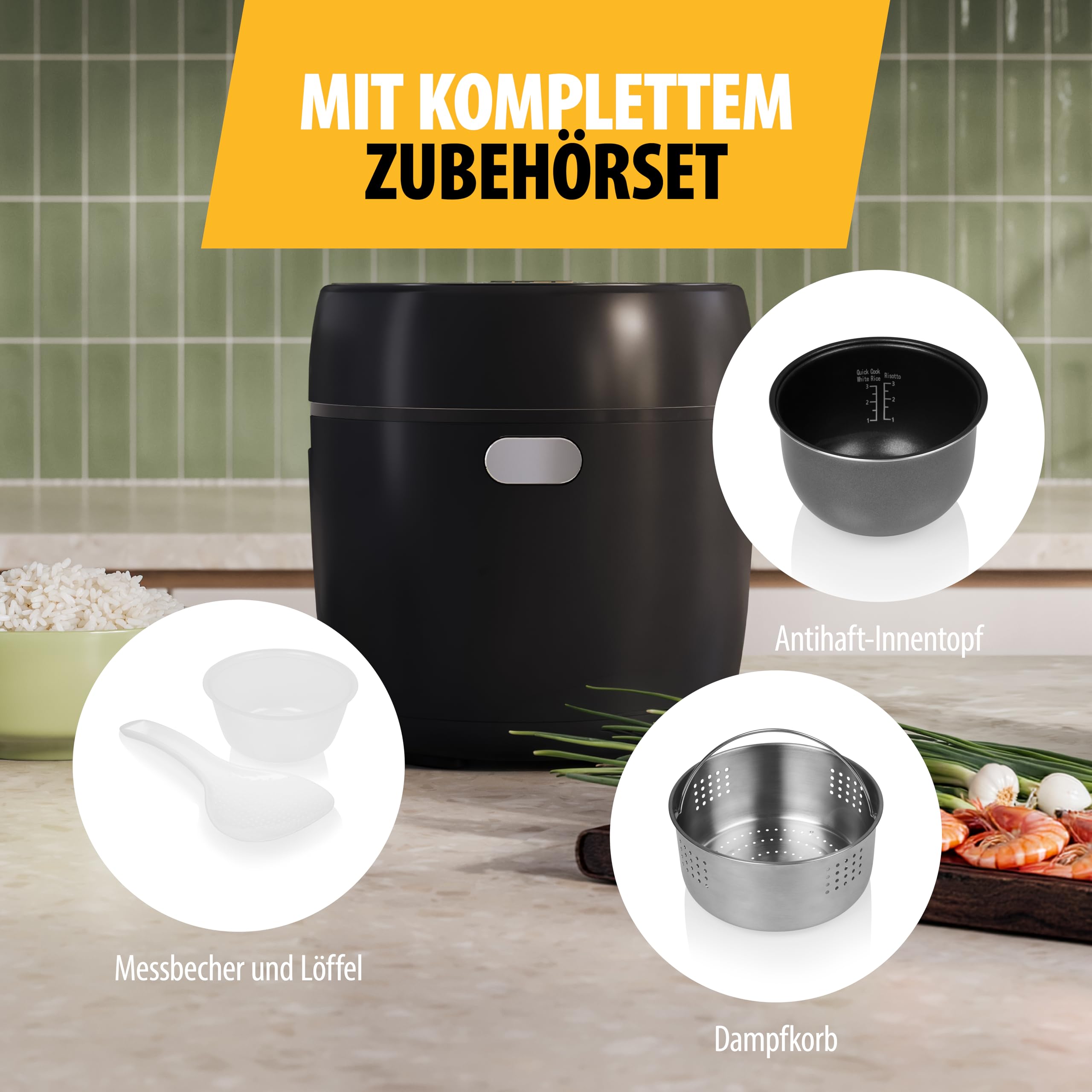 Tristar Digitaler Reiskocher mit Low-Carb-Funktion, 8 Automatikprogramme, 0,6 L Reis Kapazität, Digitales Bedienfeld, Leicht zu Reinigen, RK-6238