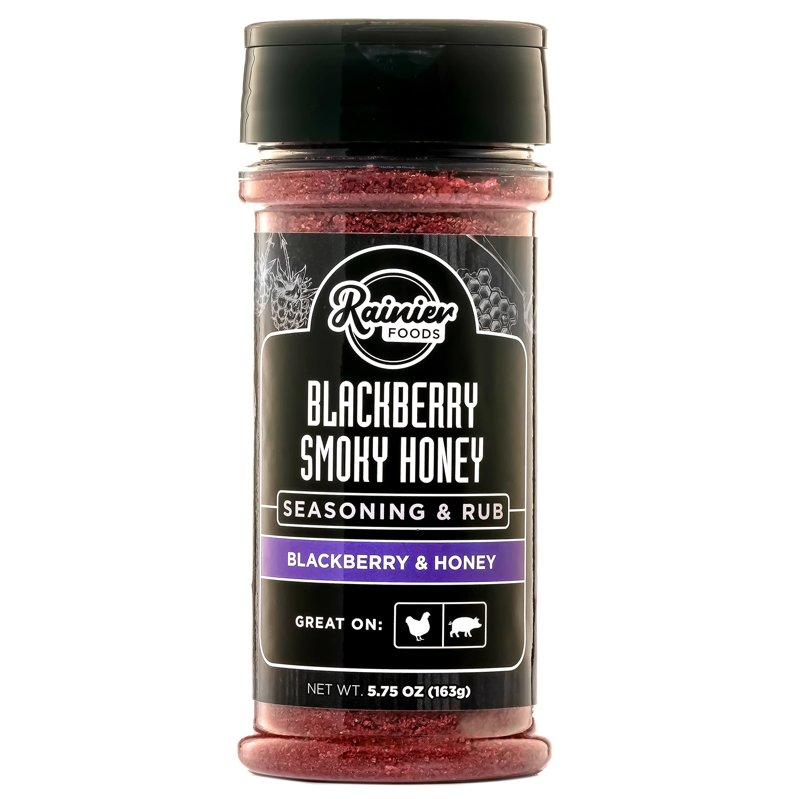 Rainier Foods Blackberry Smoky Honey Seasoning & Rub 5.75 oz | Real Blackberry & Honey | Pork & Chicken Rub | Gluten Free & All Natural | No MSG |