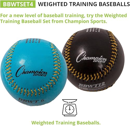 Miniatura 2 de Champion Sports Juego de béisbol de entrenamiento con peso, núcleo de corcho de goma, funda de cuero, juego de 4 bolas, pesas graduadas, 9 a 12