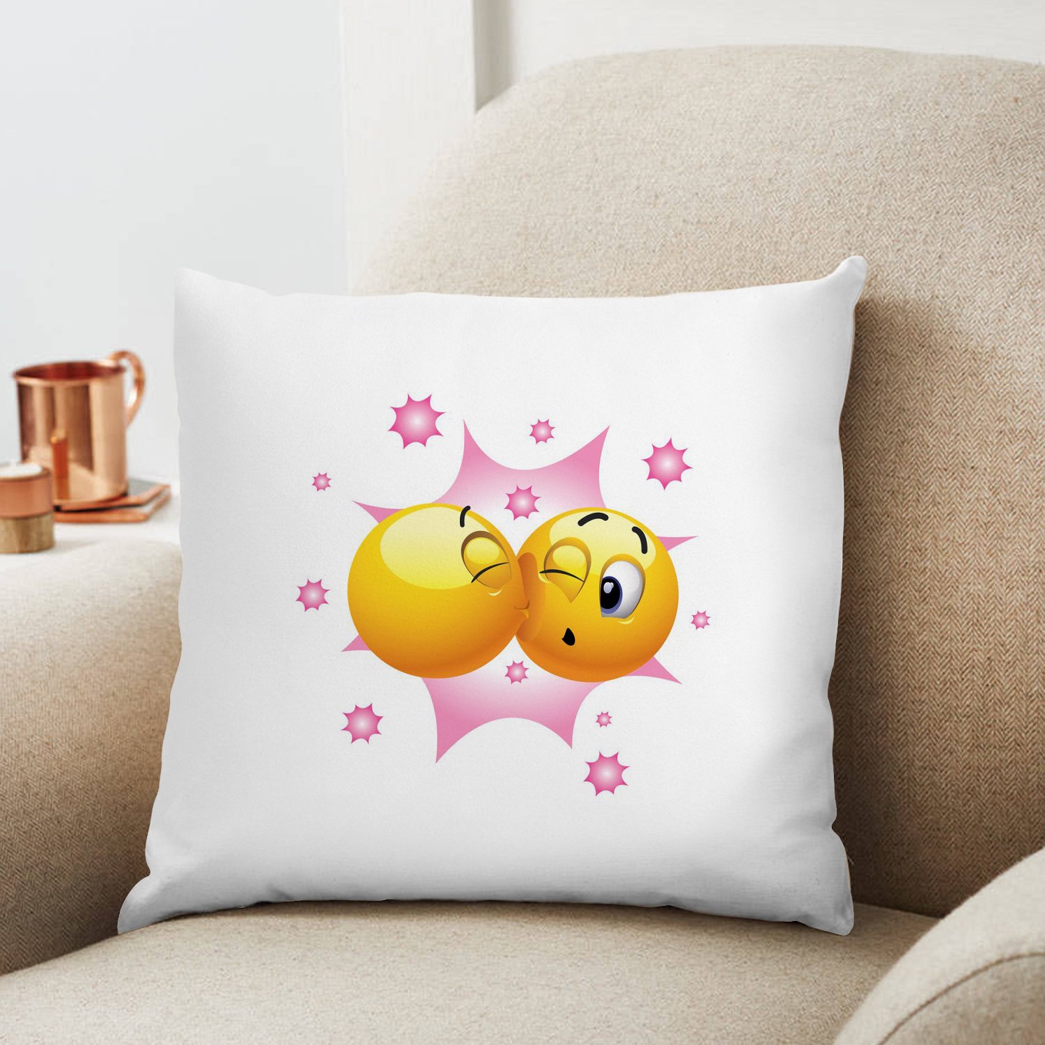 Kissing Smiley Printed Cushion 12X12 Pillow Cover with Filler- Best Love Gift Idea-image-11