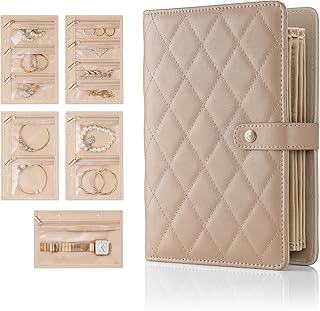 Vlando Jewelry Book Organizer - Leather Travel Jewelry Case with 5 Detachable Pages for Necklaces, Rings, Earrings, Tangle-Free, Giftable, Latte