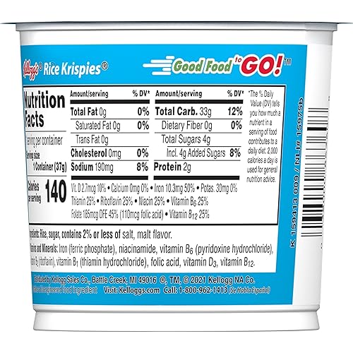 Miniatura 3 de Kellogg's Rice Krispies - Vasos de cereales para el desayuno, aperitivos para niños, desayuno familiar, original, taza de 1.3 onzas (1 taza)