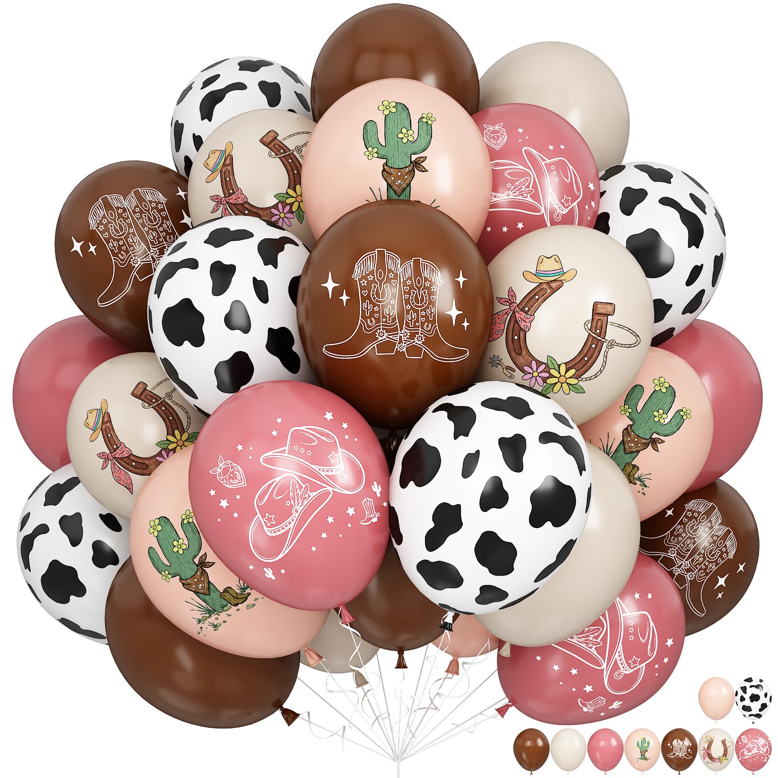 Cowgirl Balloons, 12 Inch Pink Brown Balloon for Western Rodeo Birthday