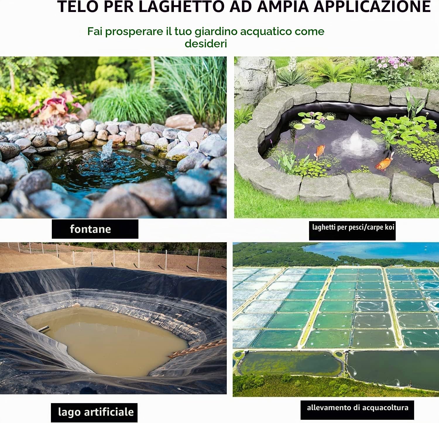 Rivestimento per laghetto, Telo per laghetti Stagno da Giardino in LLDPE, 6M x 4M Telo per laghetto Fodera per Piscina Pellicola, laghetto per Pesci di Grandi Dimensioni Liner Gardens Pools