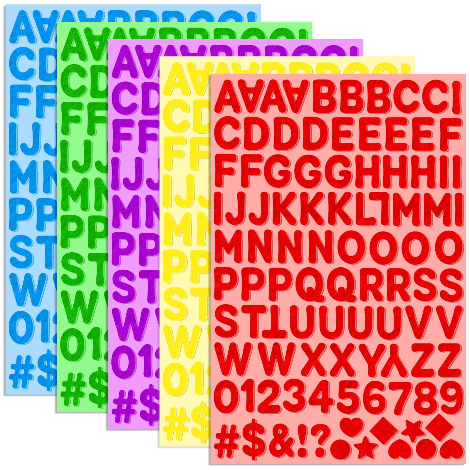 Felt Letters, 490 Pcs Felt Letter Stickers 1 Inch Self-Adhesive Alphabet Number and Shapes Stickers for Scrapbook Supplies Fabric DIY Crafts Classroom