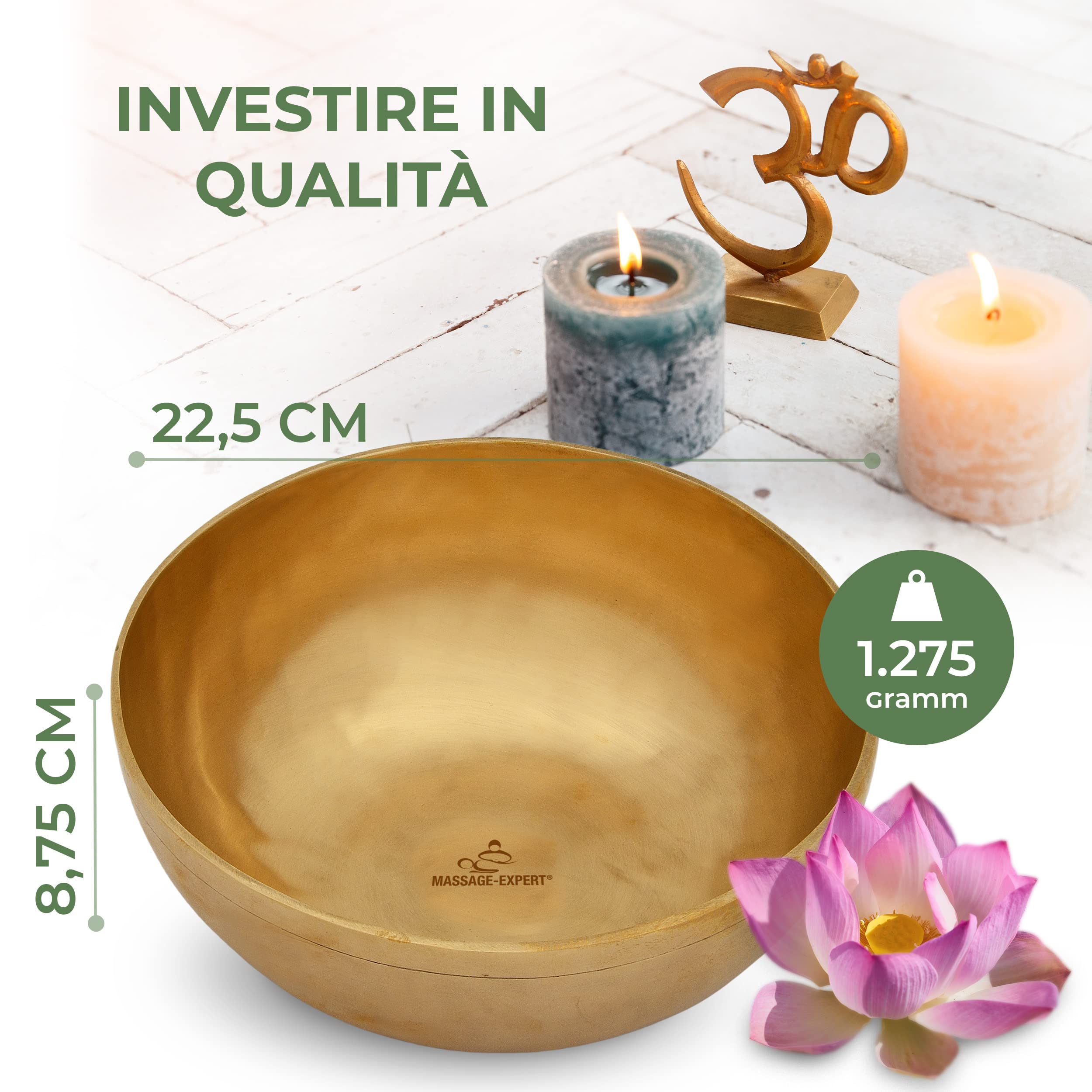 Campana Tibetana Grande del Cuore, Ø 22,5 cm, 1.275 gr - Suono piacevolmente profondo per un efficace massaggio sonoro e musicoterapia nell’area della parte superiore del corpo, Qualità eccezionale