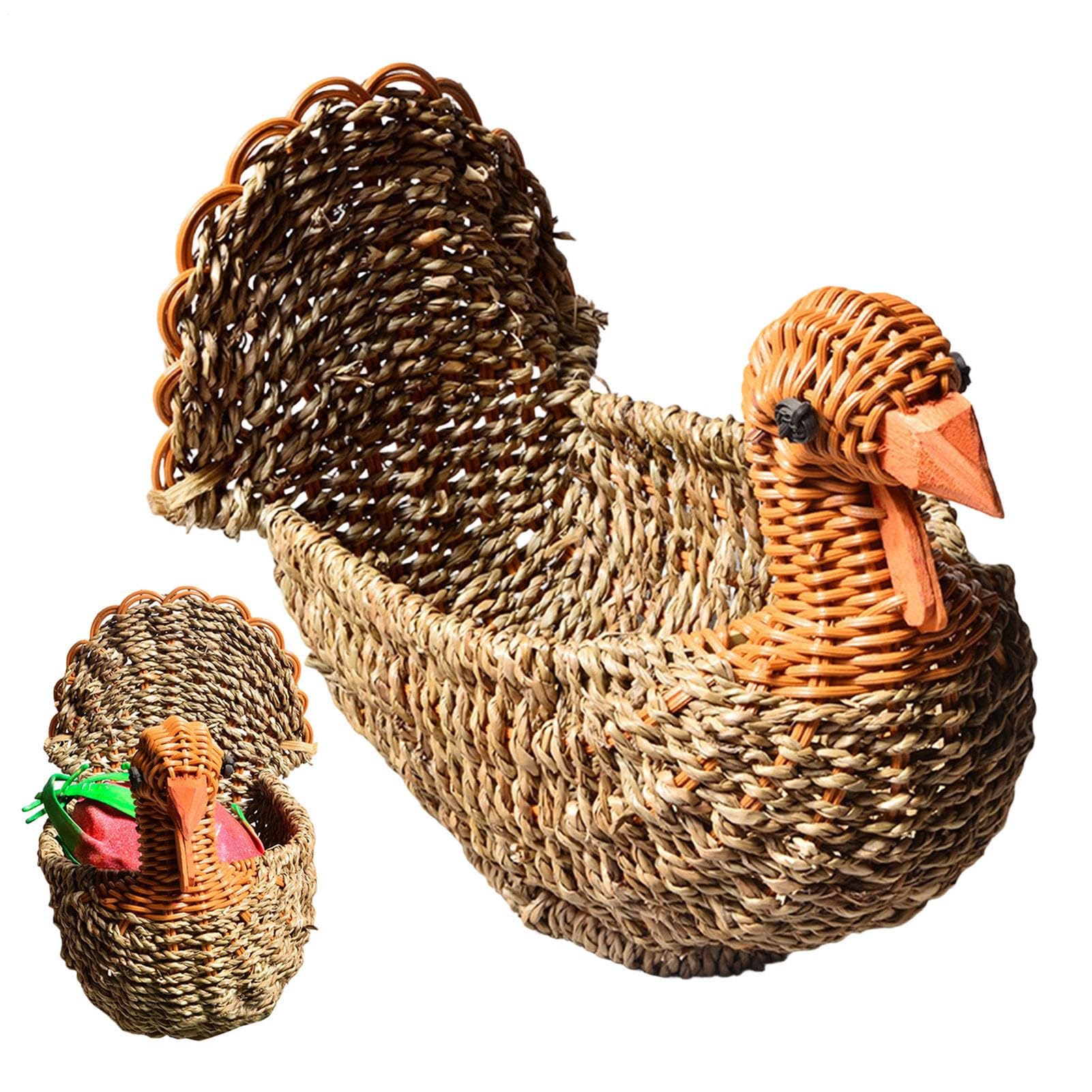 Rattan Kitchen Counter Snack Container - Turkey Shaped Fruit Basket, Decorative Storage Basket For Vegetables Potatoes Bread Crackers Chips, Rattan Baskets For Table Shelf Entryway Holiday Decor