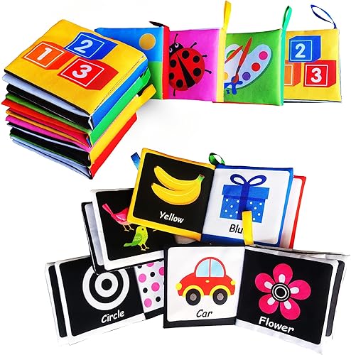 Miniatura 1 de Libro de tela suave para bebé, libro de aprendizaje de tela blanca y negra (paquete de 4), sonido arrugado para tocar y sentir, juguete educativo