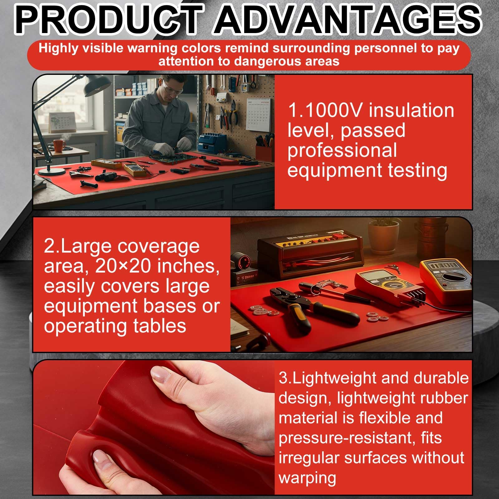 2 Pcs 20" x 20" Insulated Rubber Mat, Electrical Safety Rubber Mat — Amazon image 3