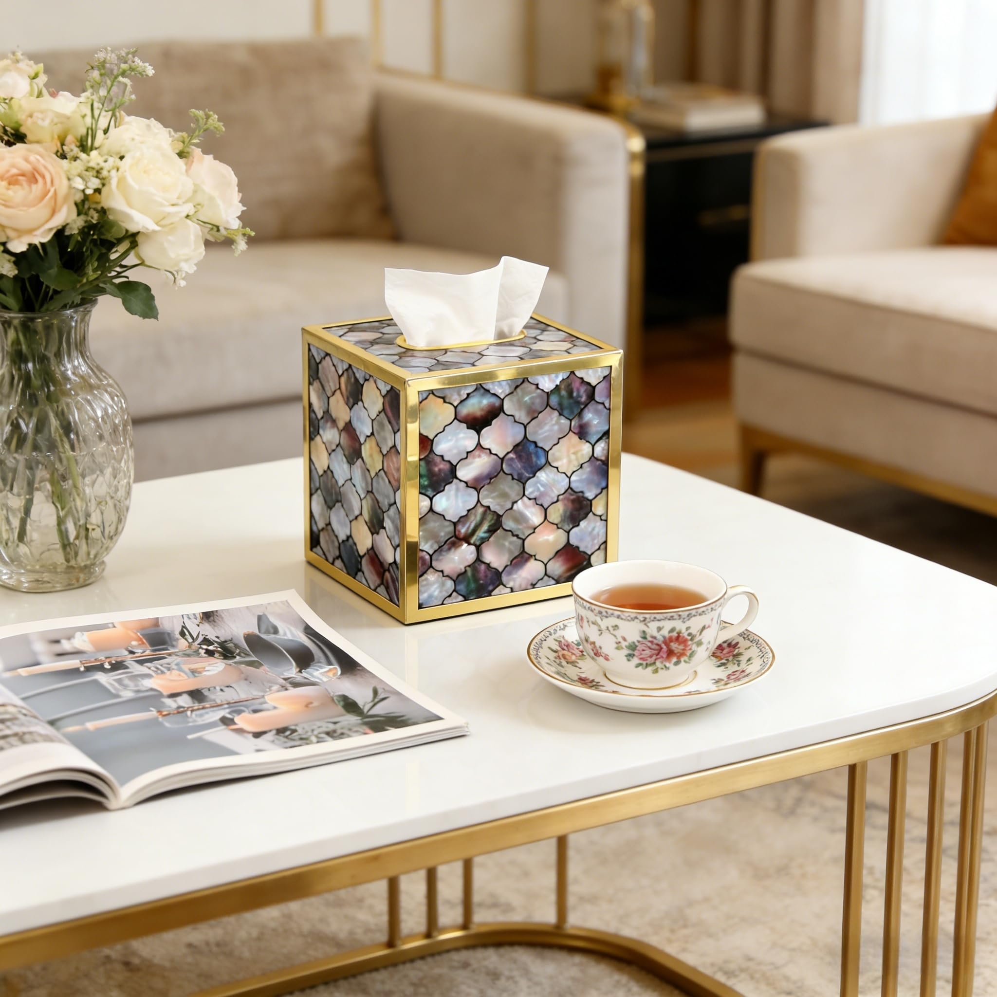 Amazon.com: KEZNGUU Tissue Box Cover,Mother of Pearl Tissue Box