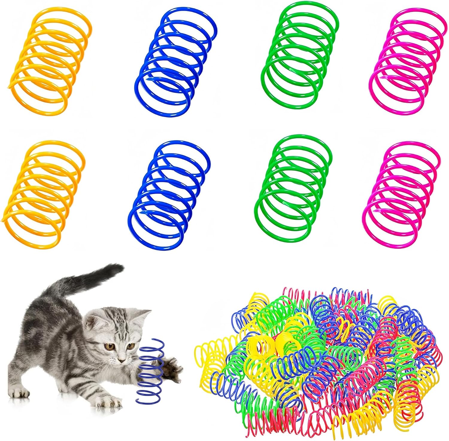 40 Pcs Colourful Cat Springs,Kitten Toys,Cat Spiral Toy,Durable Plastic Toys Springs for Bouncing Play Training Fun Gift 40 Pcs Colourful Cat Springs,Kitten Toys,Cat Spiral Toy,Durable Plastic Toys Springs for Bouncing Play Training Fun Gift