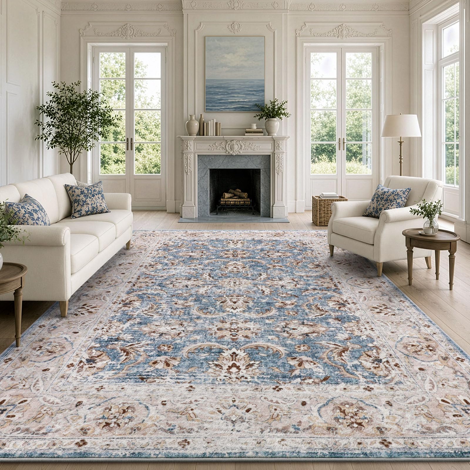 Sour Lemon Floral Blue Area Rugs Living Room Carpet For Bedroom 160X230cm — image 1