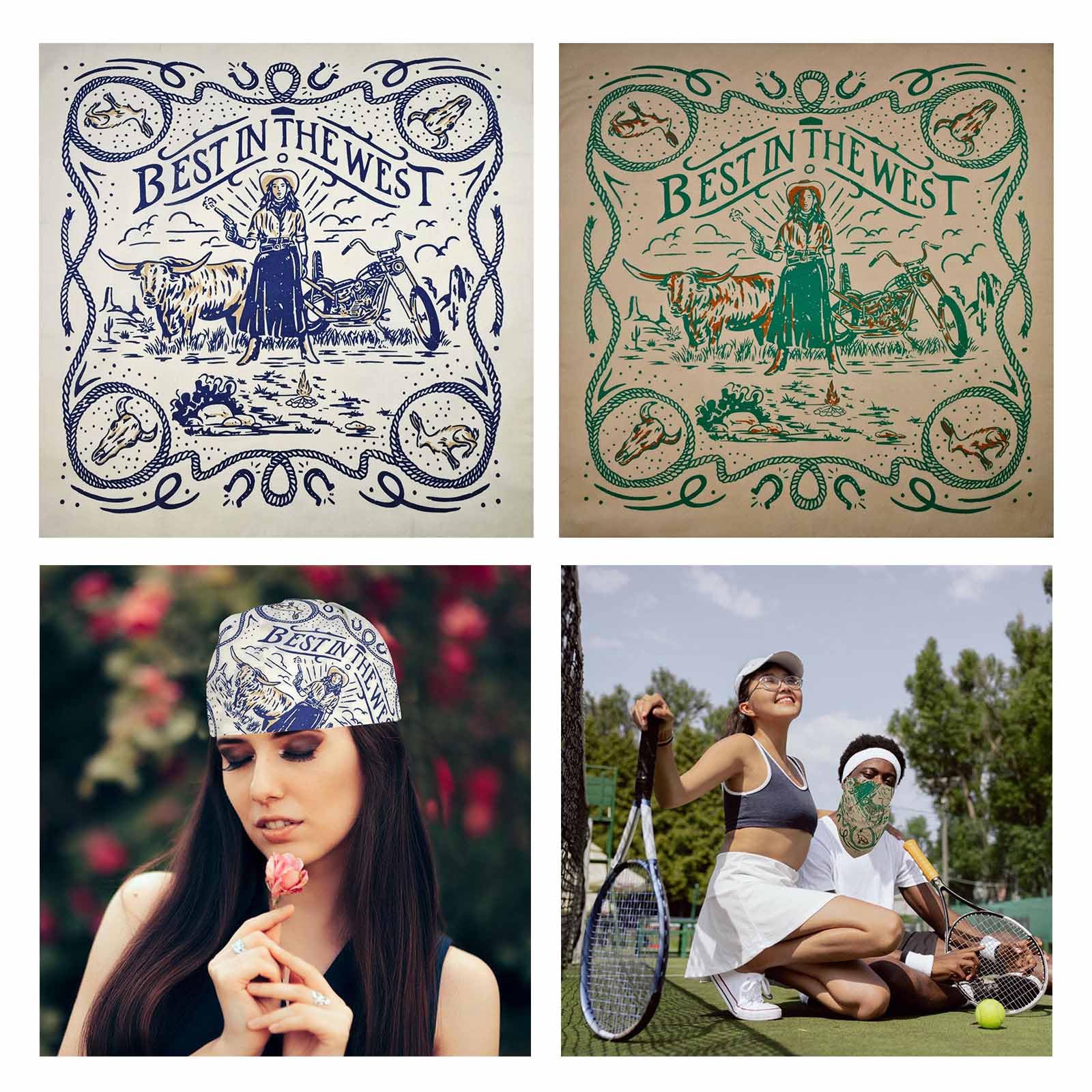 Bandana testa, Bandana francese, 2PCS Farm Stampa Fazzoletto da collo Bandana Adulto Western Paisley Bandane Sciarpa di moda Street Dance Foulard Hiphop Headcove