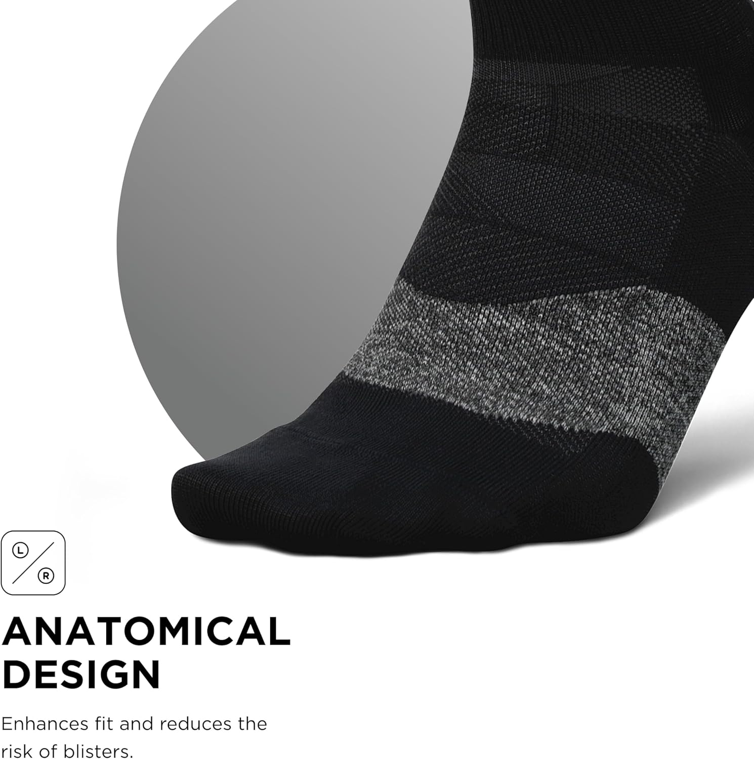 Feetures Elite Ultra Light Cushion Mini Crew Sock - Sport Sock with Targeted Compression - Black, Medium (3 Pair) - Image 3