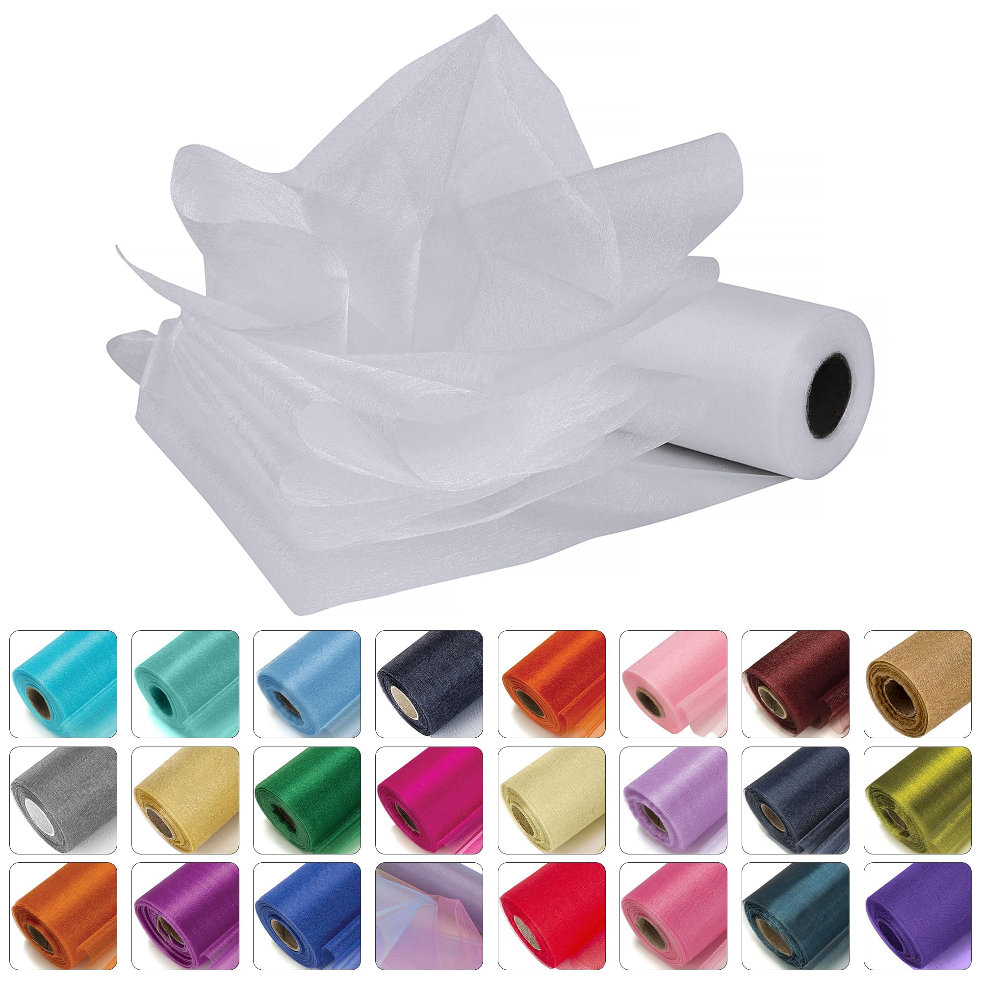 Weddecor 25m x 29cm Snow Sheer White Organza Roll Sash Glitter Fabric for Table Runner Sashes Wedding & Christmas Decoration, Chair Cover Bows, Party Favours, Ribbon Crafting Supplies, 2pcs โ image 1